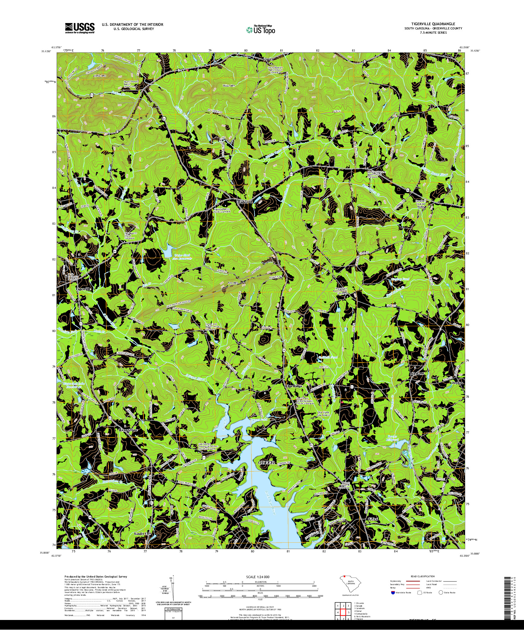 USGS US TOPO 7.5-MINUTE MAP FOR TIGERVILLE, SC 2020