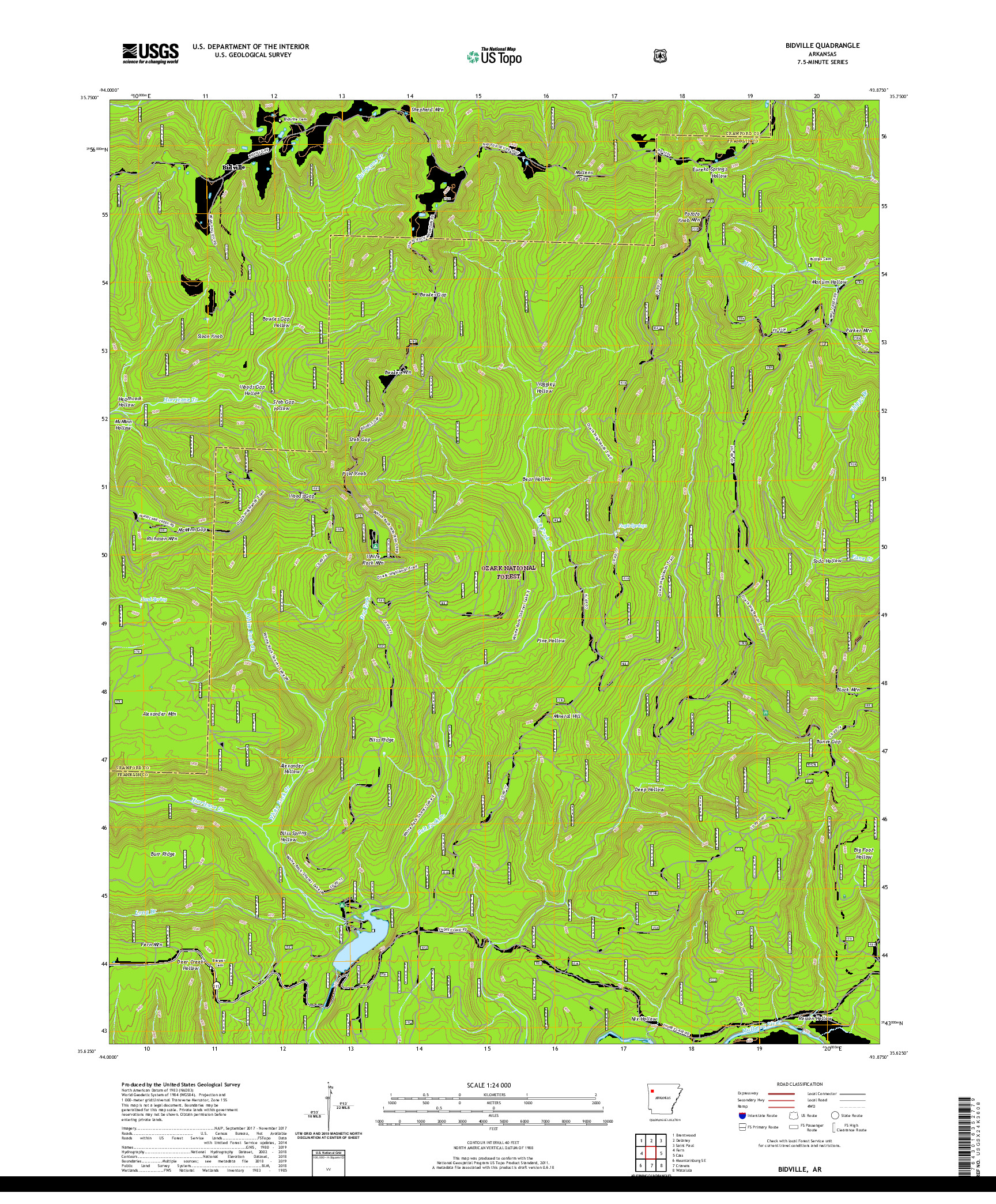 USGS US TOPO 7.5-MINUTE MAP FOR BIDVILLE, AR 2020