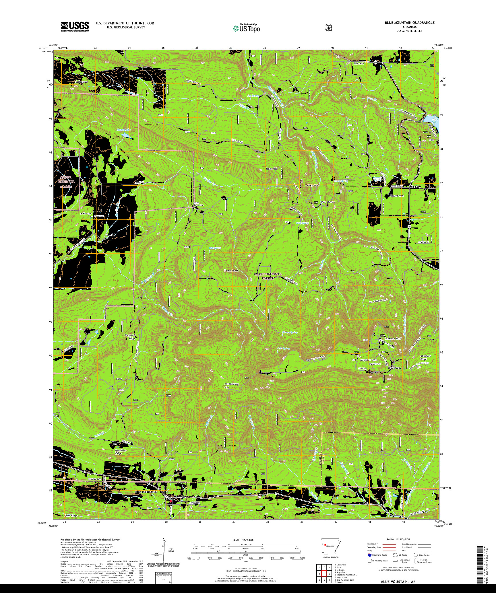 USGS US TOPO 7.5-MINUTE MAP FOR BLUE MOUNTAIN, AR 2020