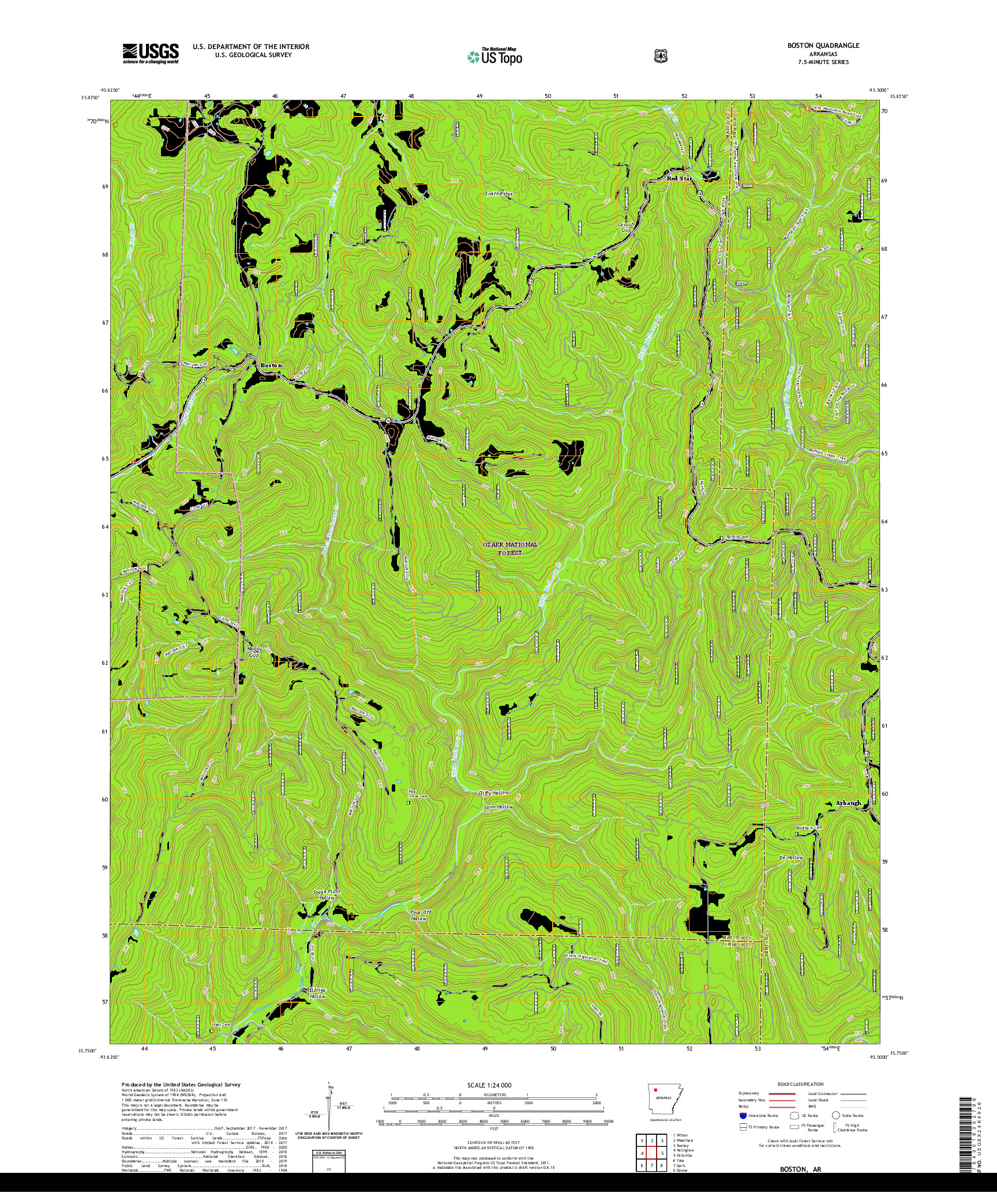 USGS US TOPO 7.5-MINUTE MAP FOR BOSTON, AR 2020