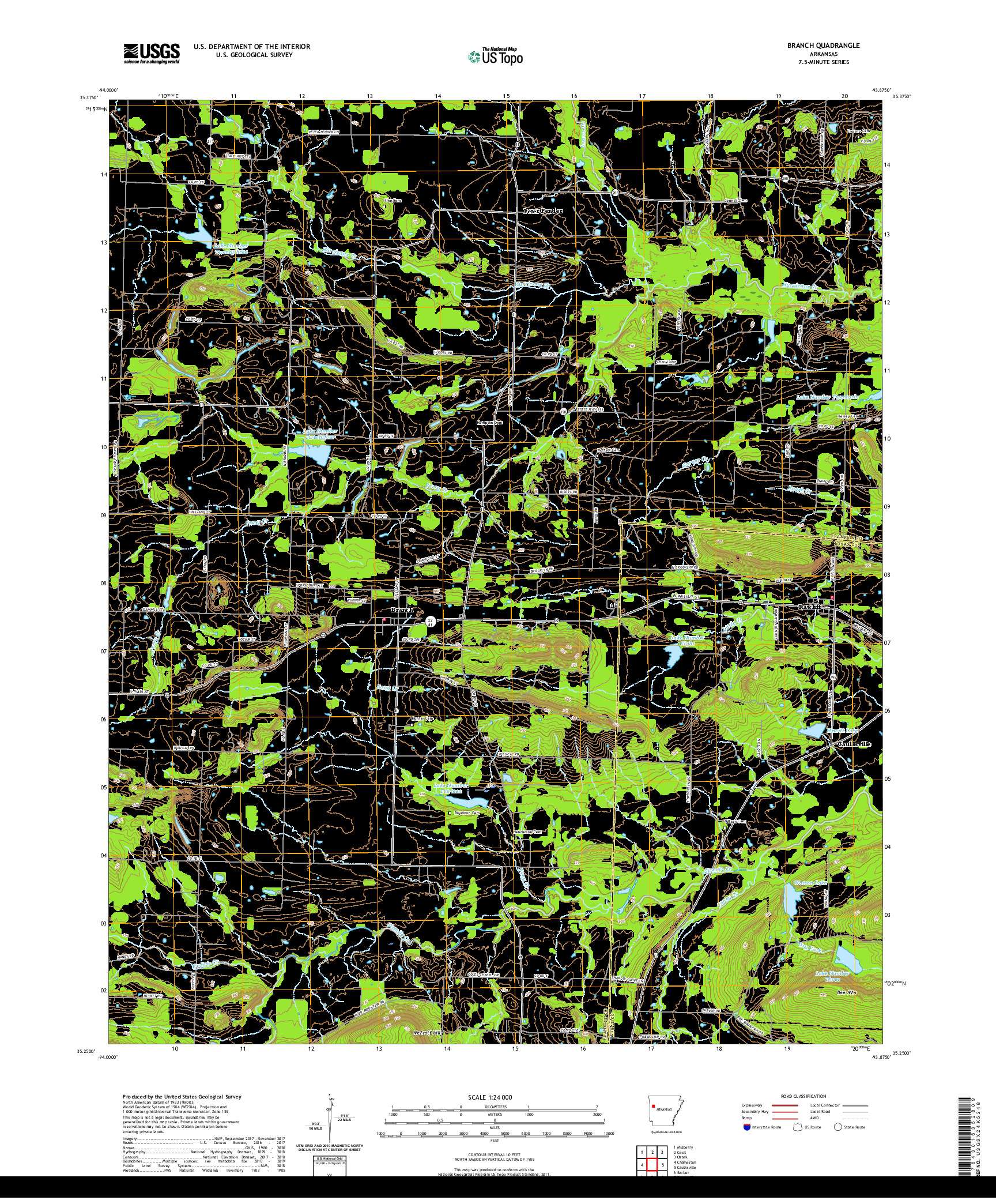 USGS US TOPO 7.5-MINUTE MAP FOR BRANCH, AR 2020