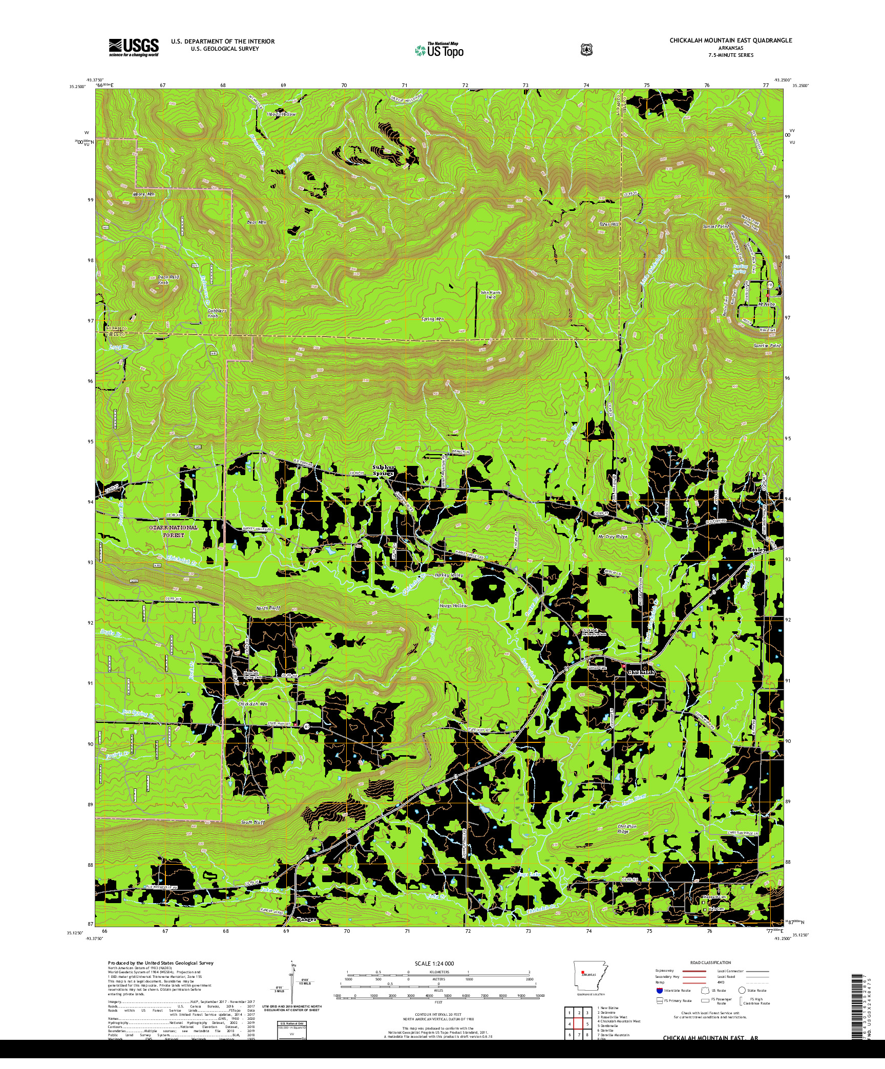 USGS US TOPO 7.5-MINUTE MAP FOR CHICKALAH MOUNTAIN EAST, AR 2020