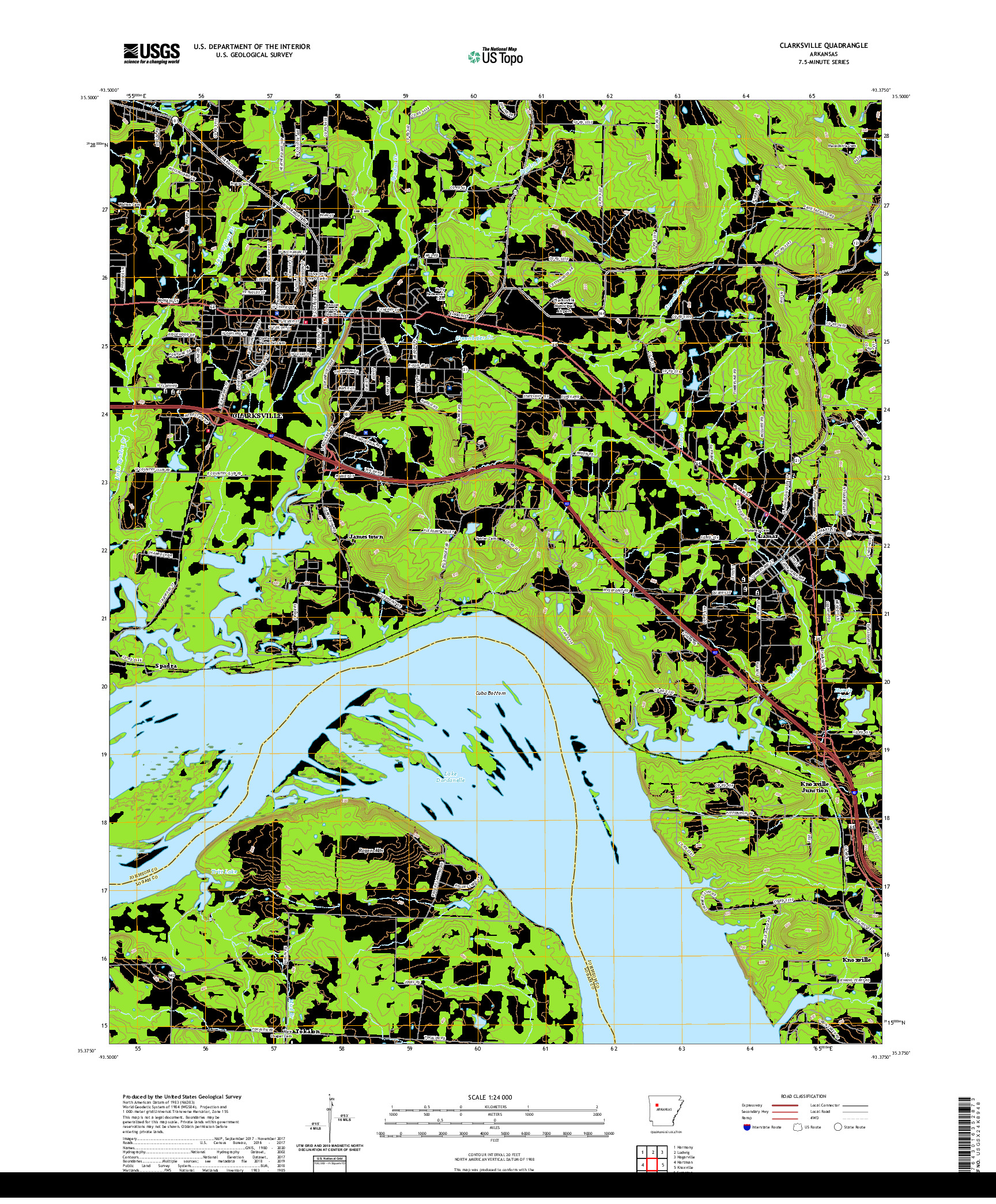 USGS US TOPO 7.5-MINUTE MAP FOR CLARKSVILLE, AR 2020