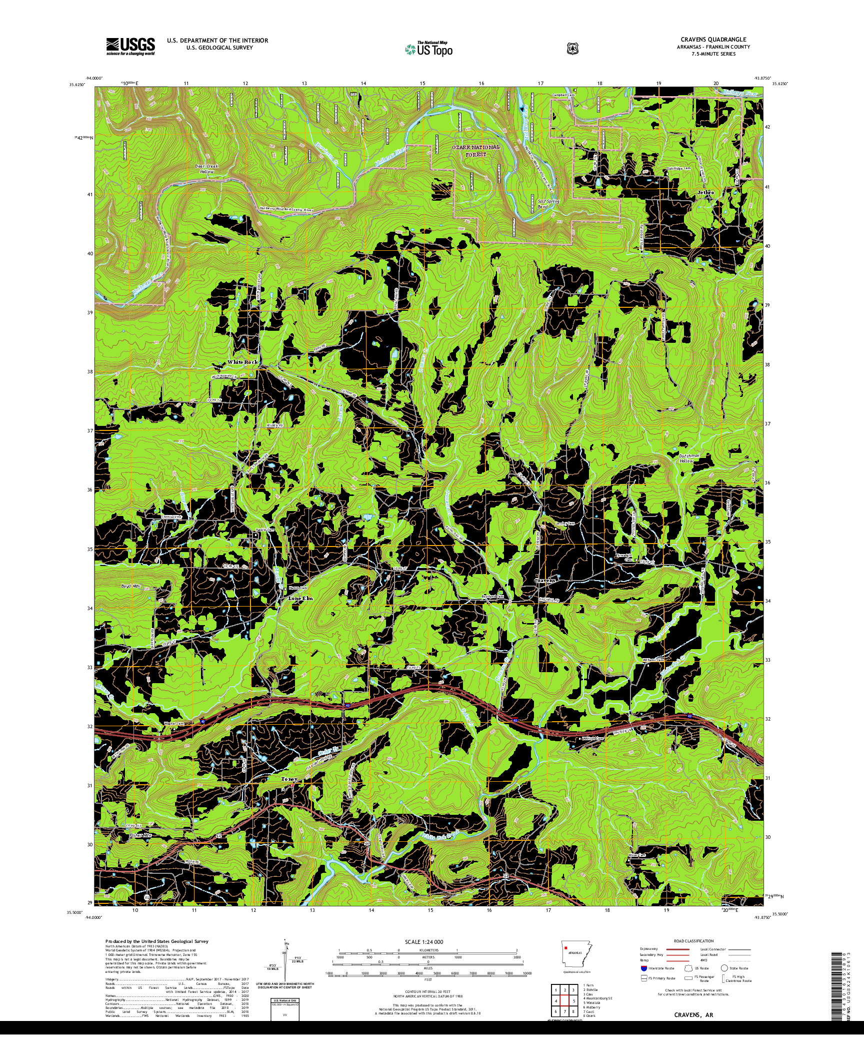 USGS US TOPO 7.5-MINUTE MAP FOR CRAVENS, AR 2020