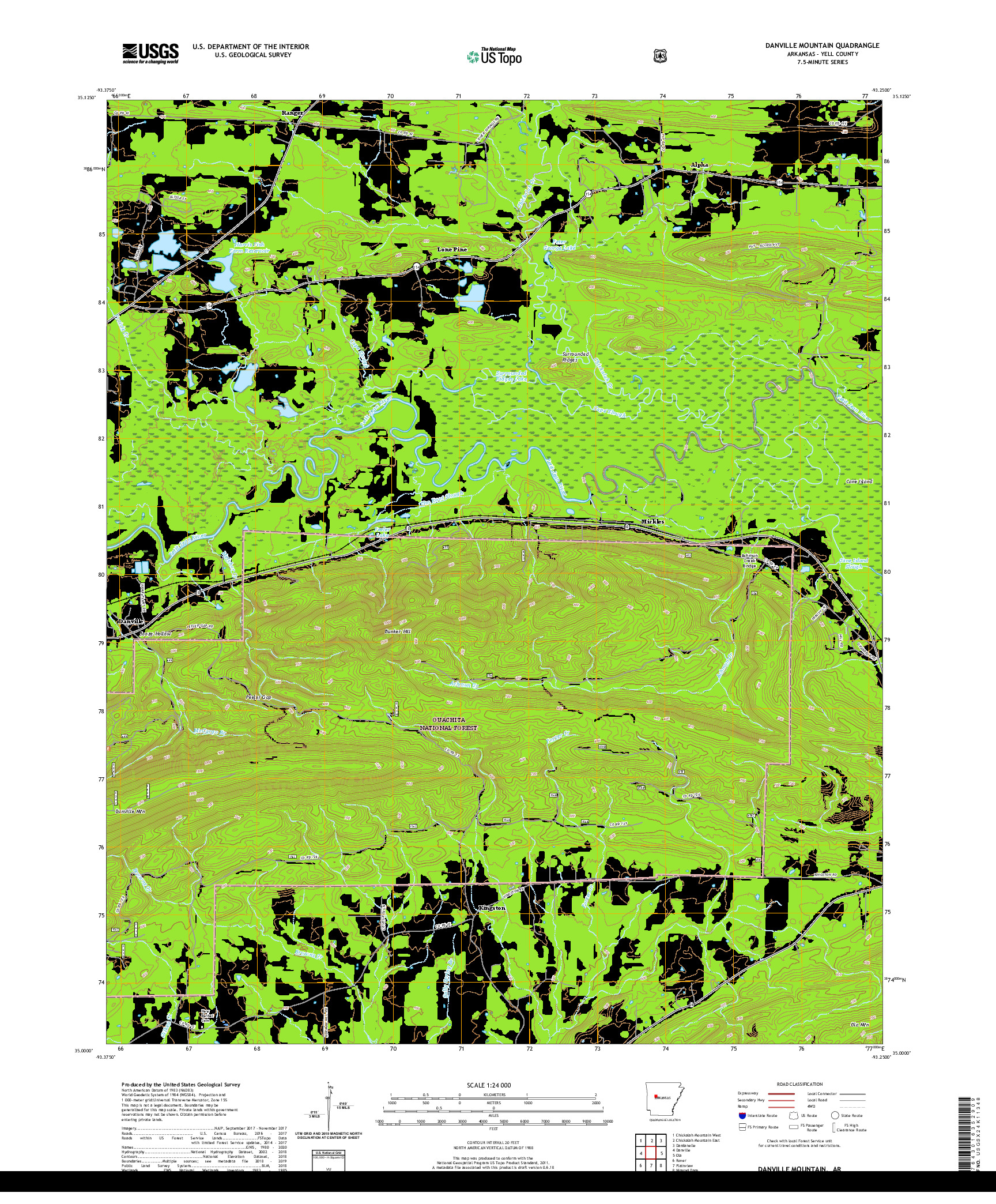 USGS US TOPO 7.5-MINUTE MAP FOR DANVILLE MOUNTAIN, AR 2020