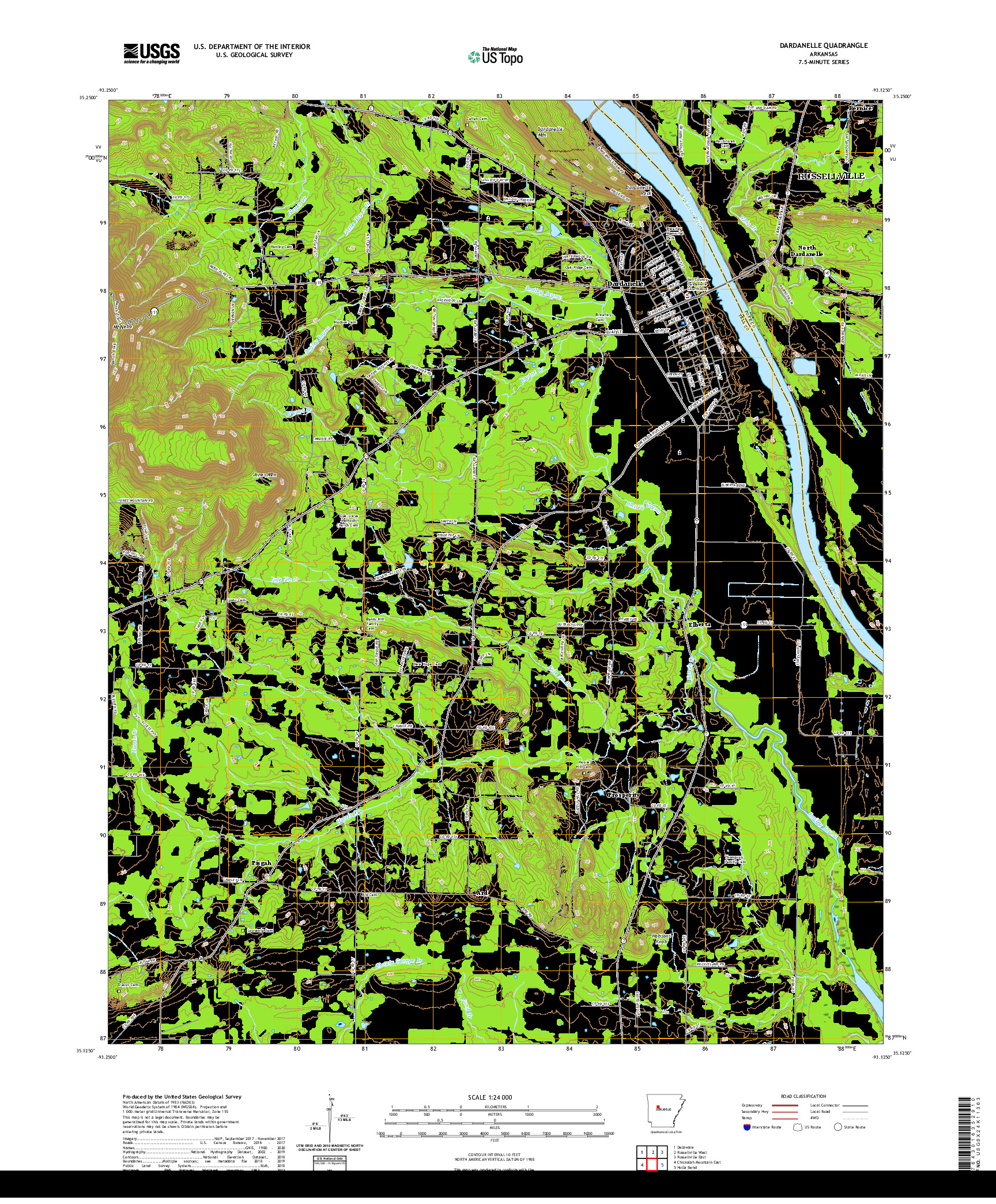 USGS US TOPO 7.5-MINUTE MAP FOR DARDANELLE, AR 2020