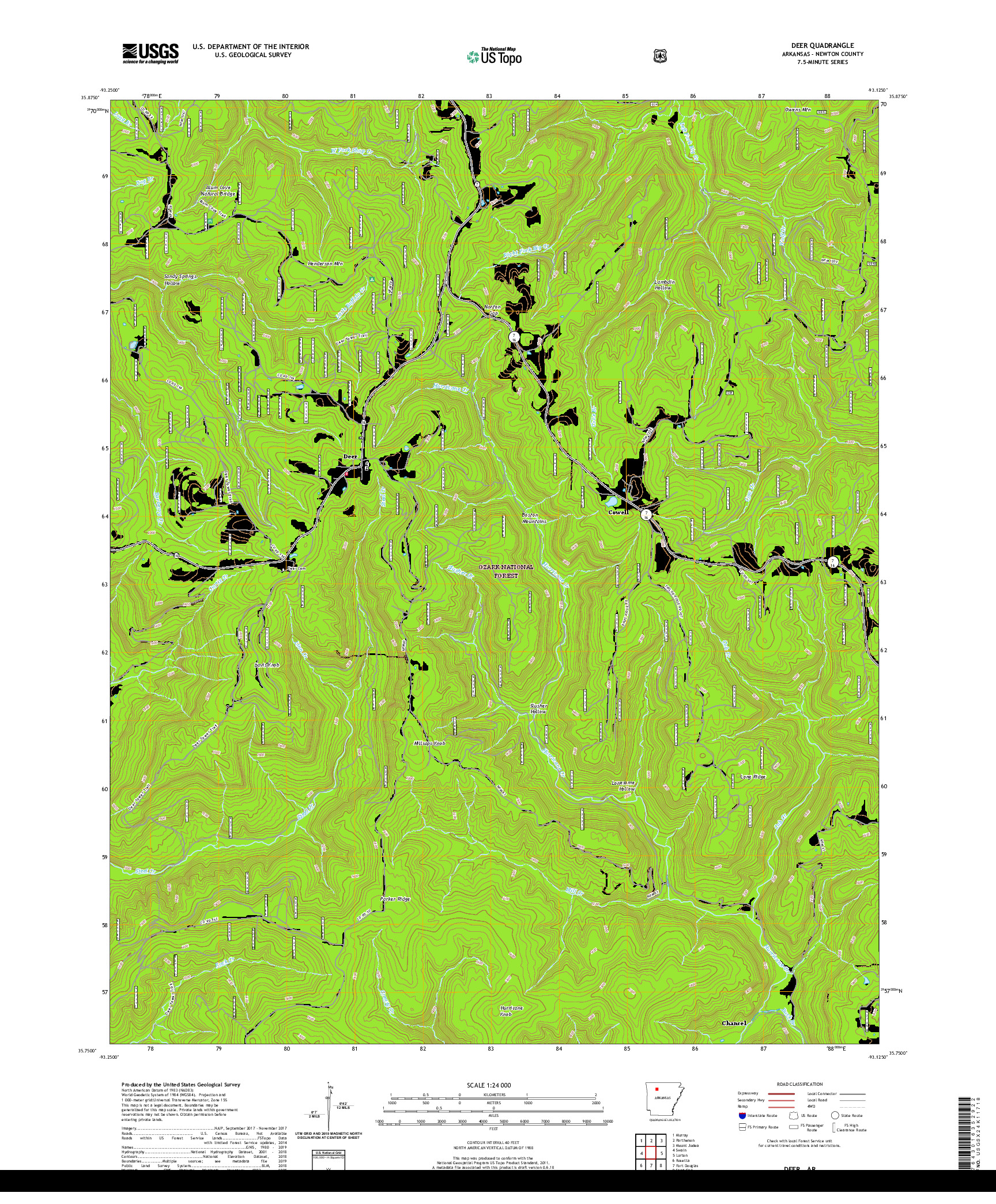 USGS US TOPO 7.5-MINUTE MAP FOR DEER, AR 2020