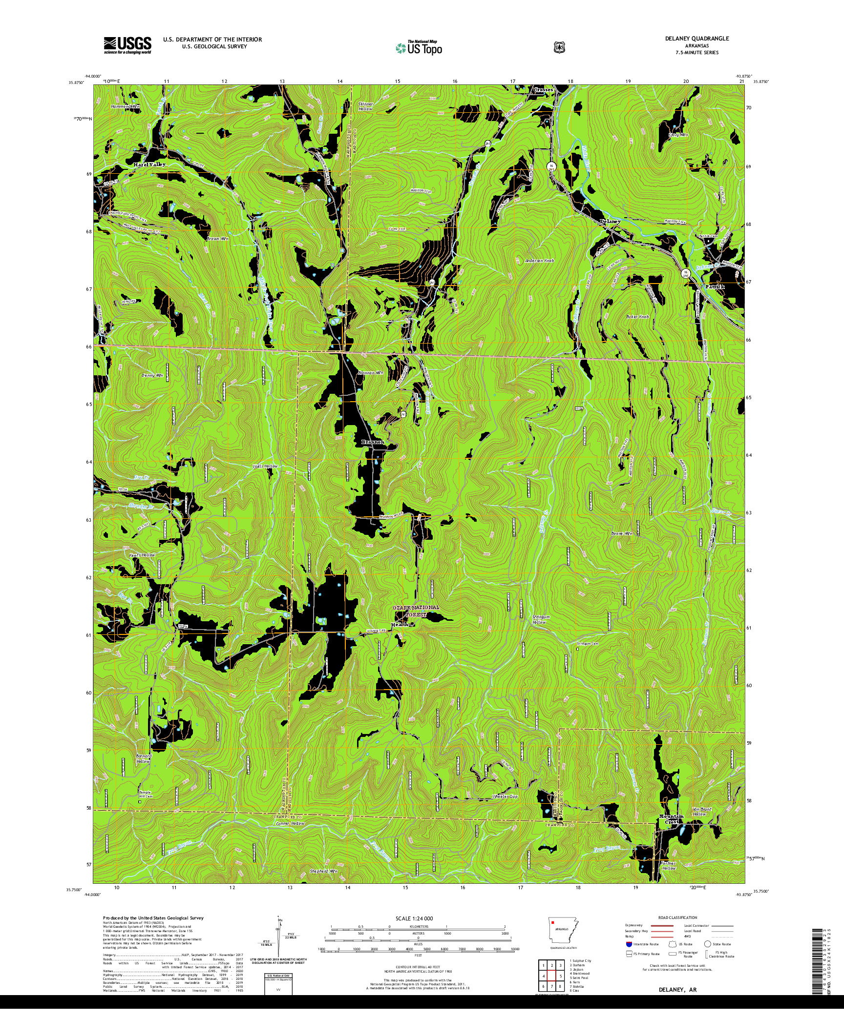 USGS US TOPO 7.5-MINUTE MAP FOR DELANEY, AR 2020