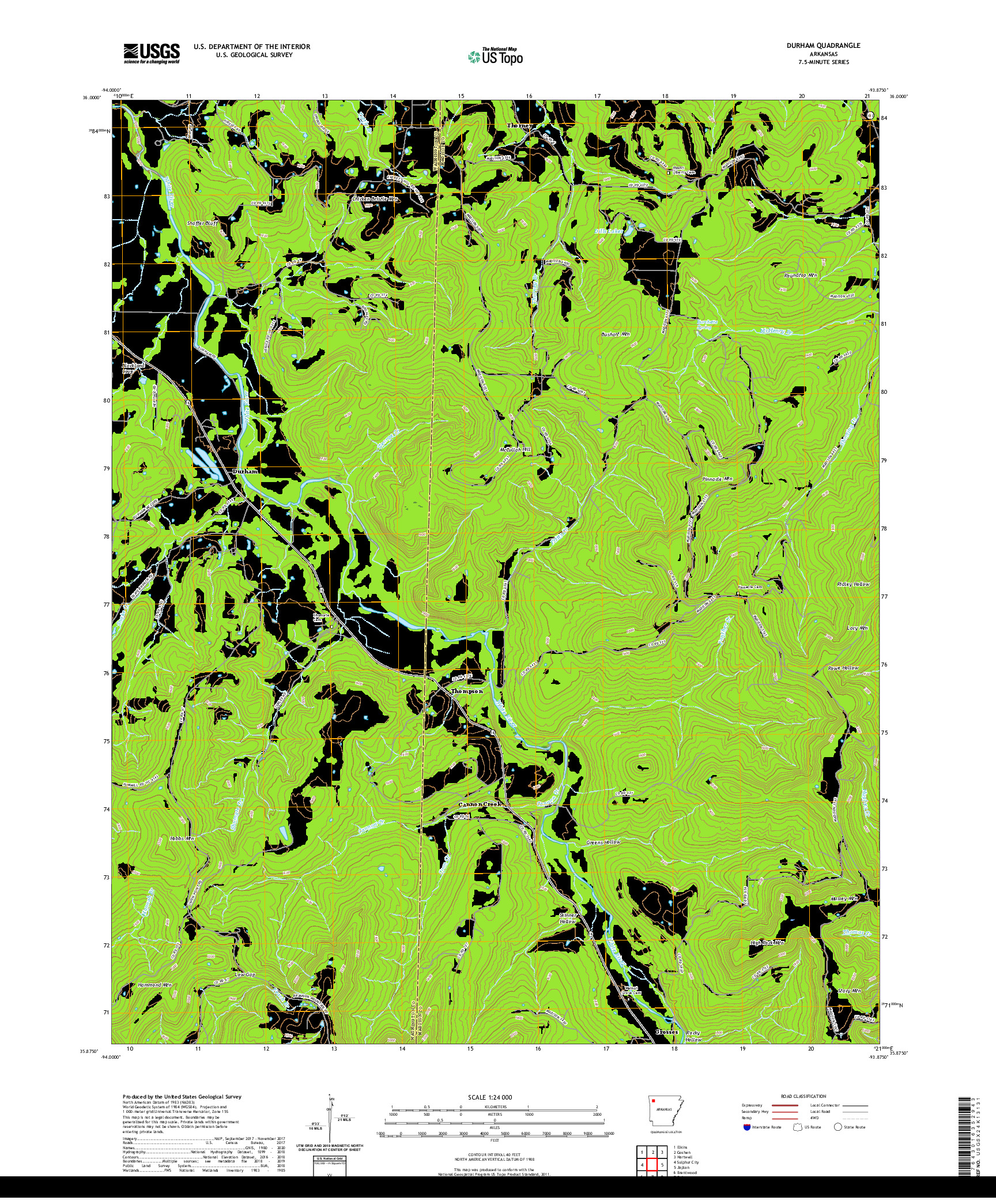 USGS US TOPO 7.5-MINUTE MAP FOR DURHAM, AR 2020