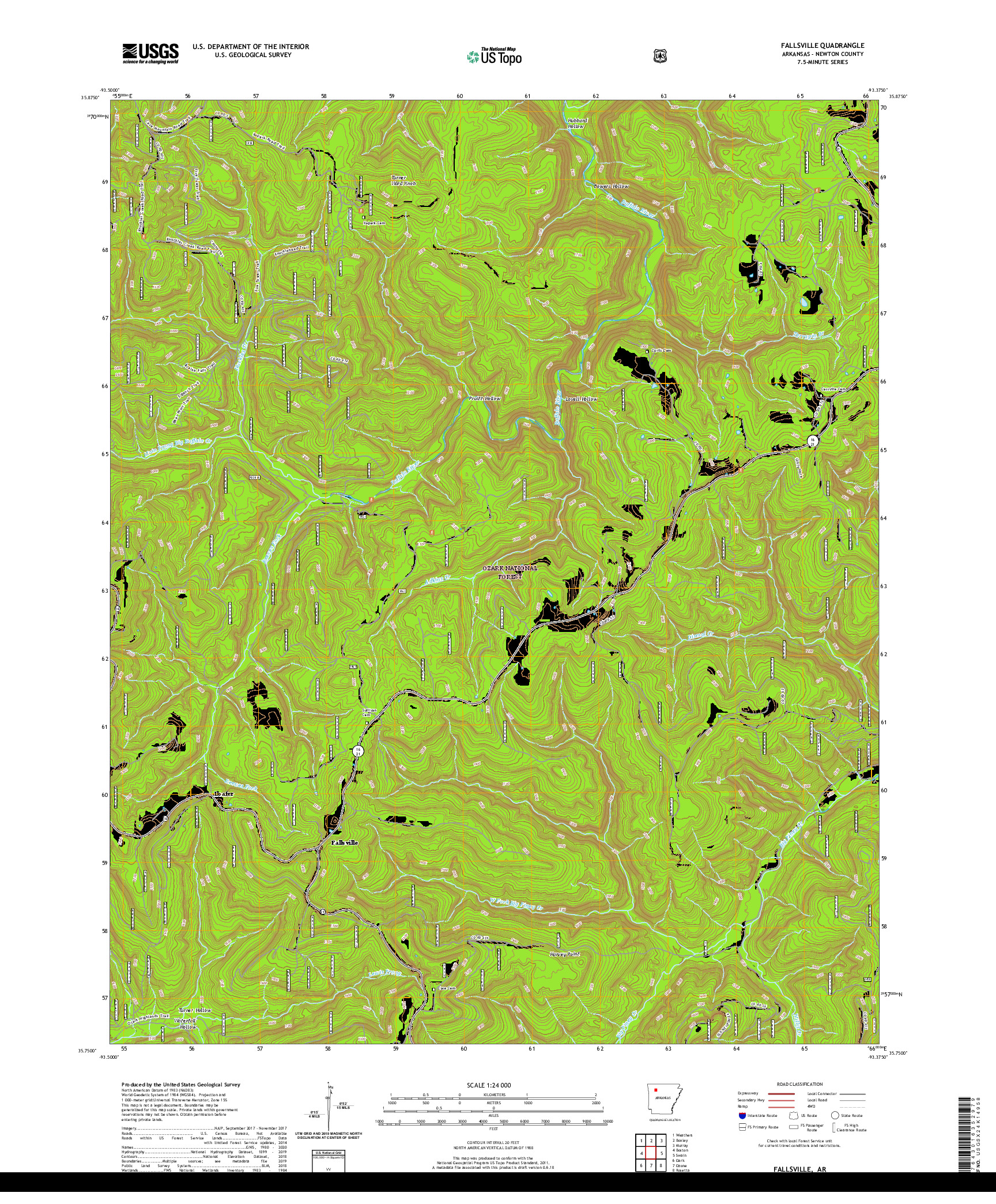 USGS US TOPO 7.5-MINUTE MAP FOR FALLSVILLE, AR 2020