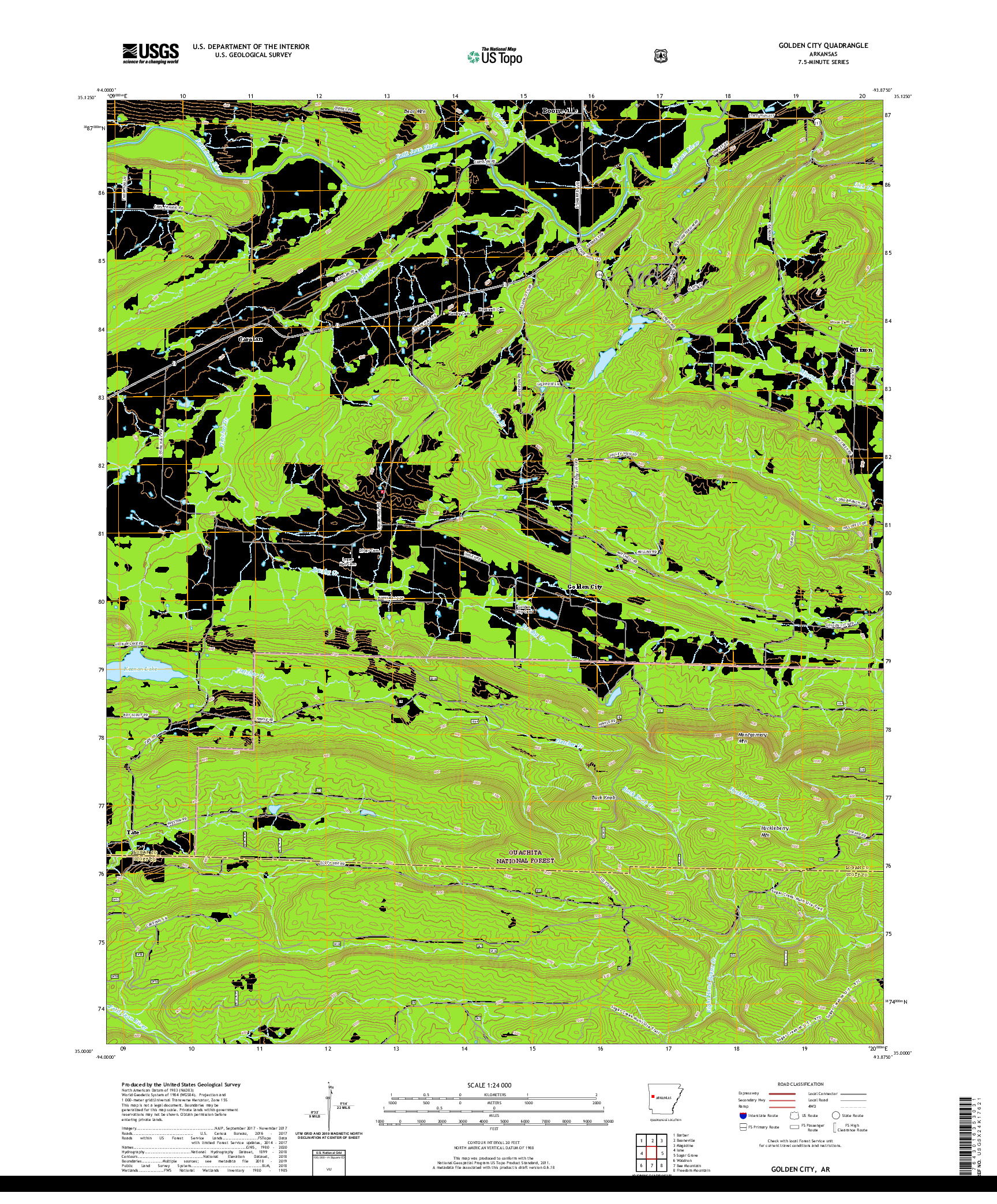 USGS US TOPO 7.5-MINUTE MAP FOR GOLDEN CITY, AR 2020