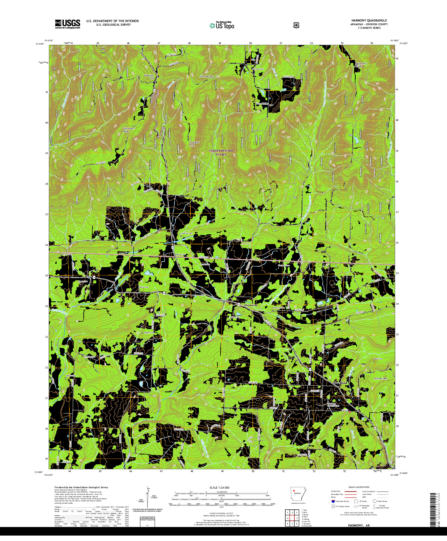 USGS US TOPO 7.5-MINUTE MAP FOR HARMONY, AR 2020