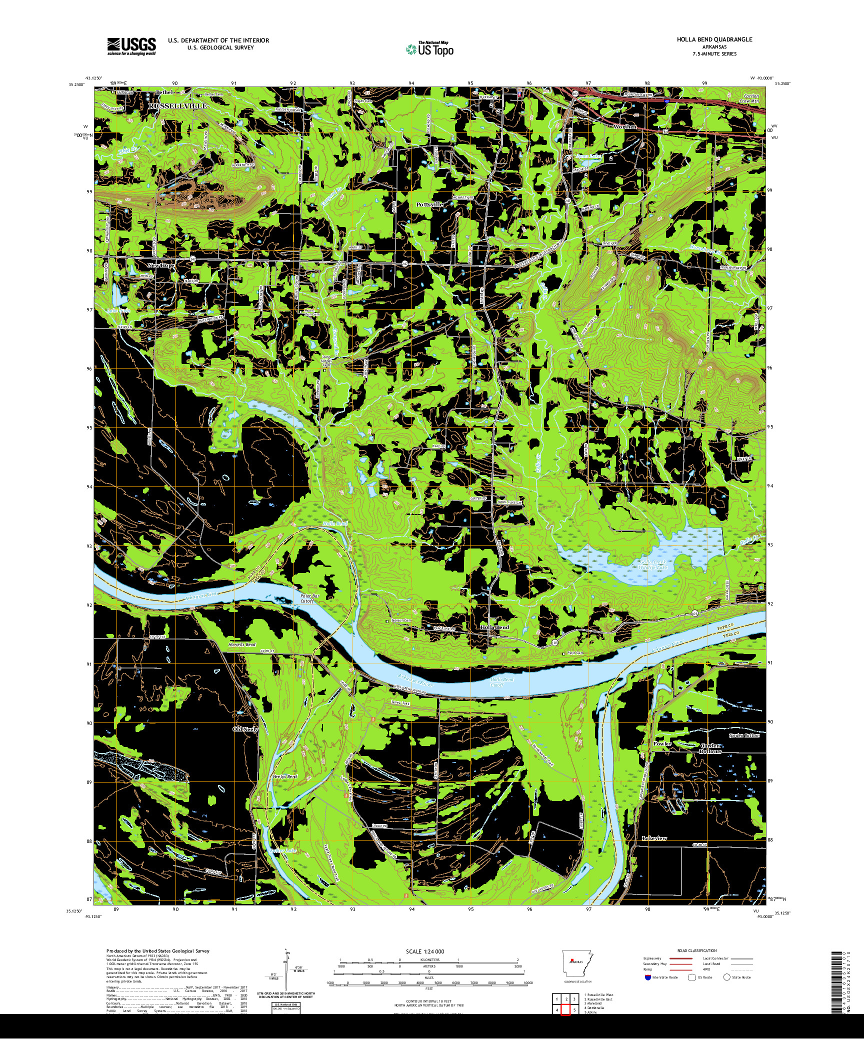 USGS US TOPO 7.5-MINUTE MAP FOR HOLLA BEND, AR 2020