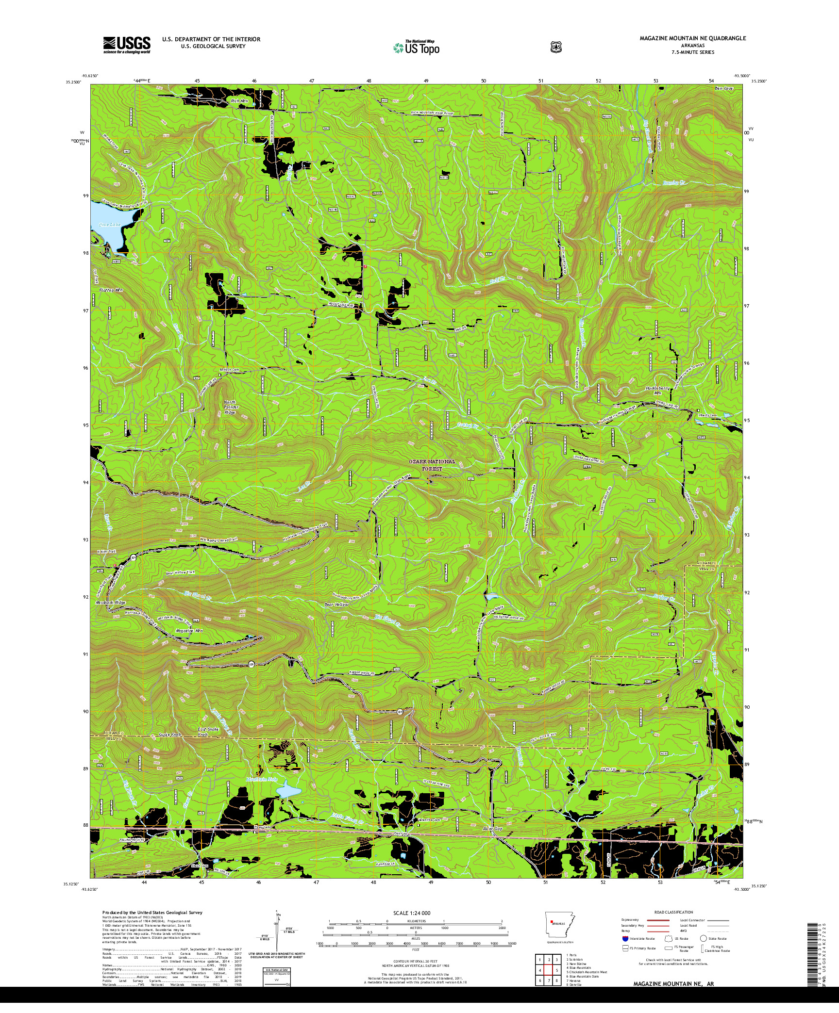 USGS US TOPO 7.5-MINUTE MAP FOR MAGAZINE MOUNTAIN NE, AR 2020