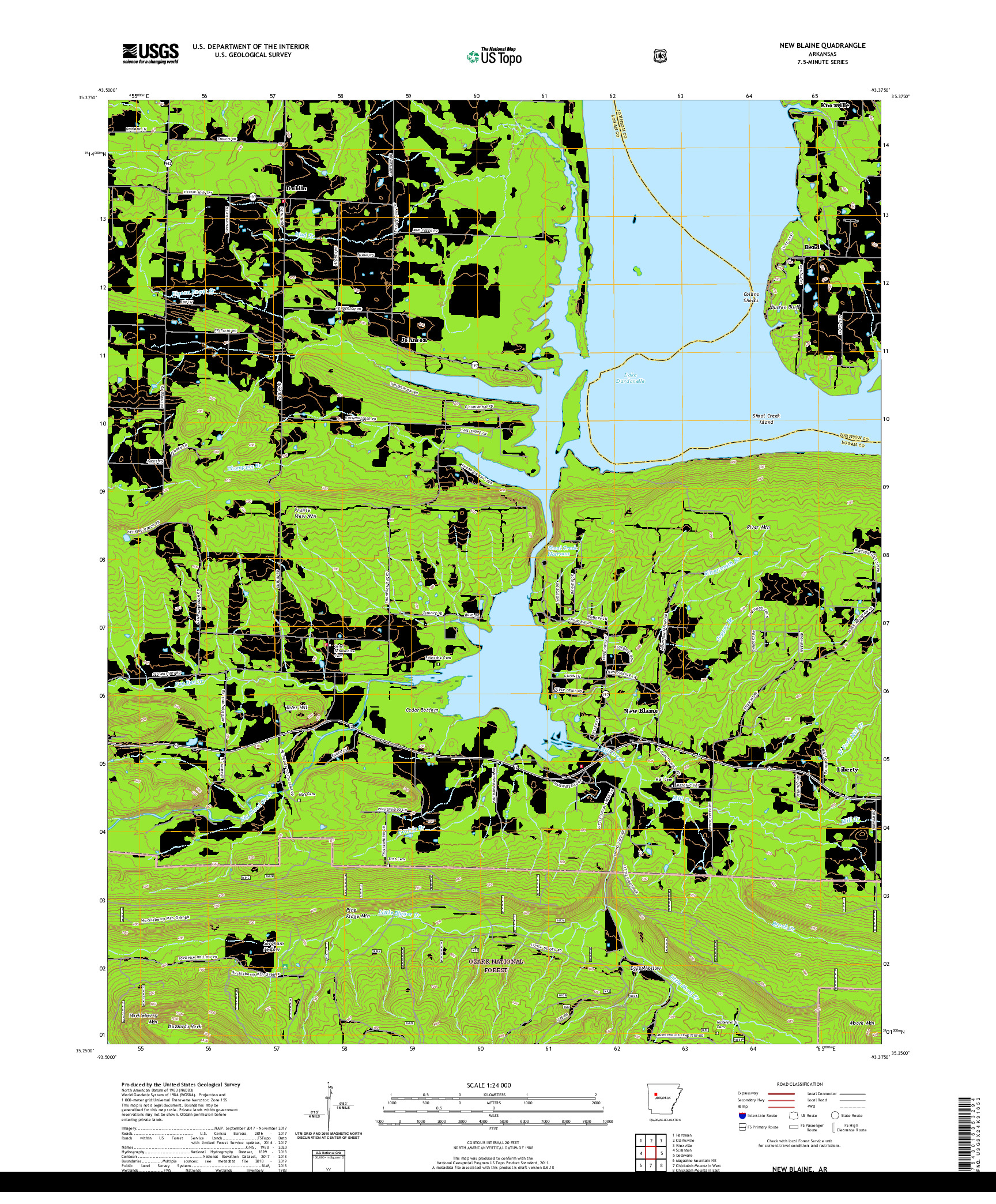 USGS US TOPO 7.5-MINUTE MAP FOR NEW BLAINE, AR 2020