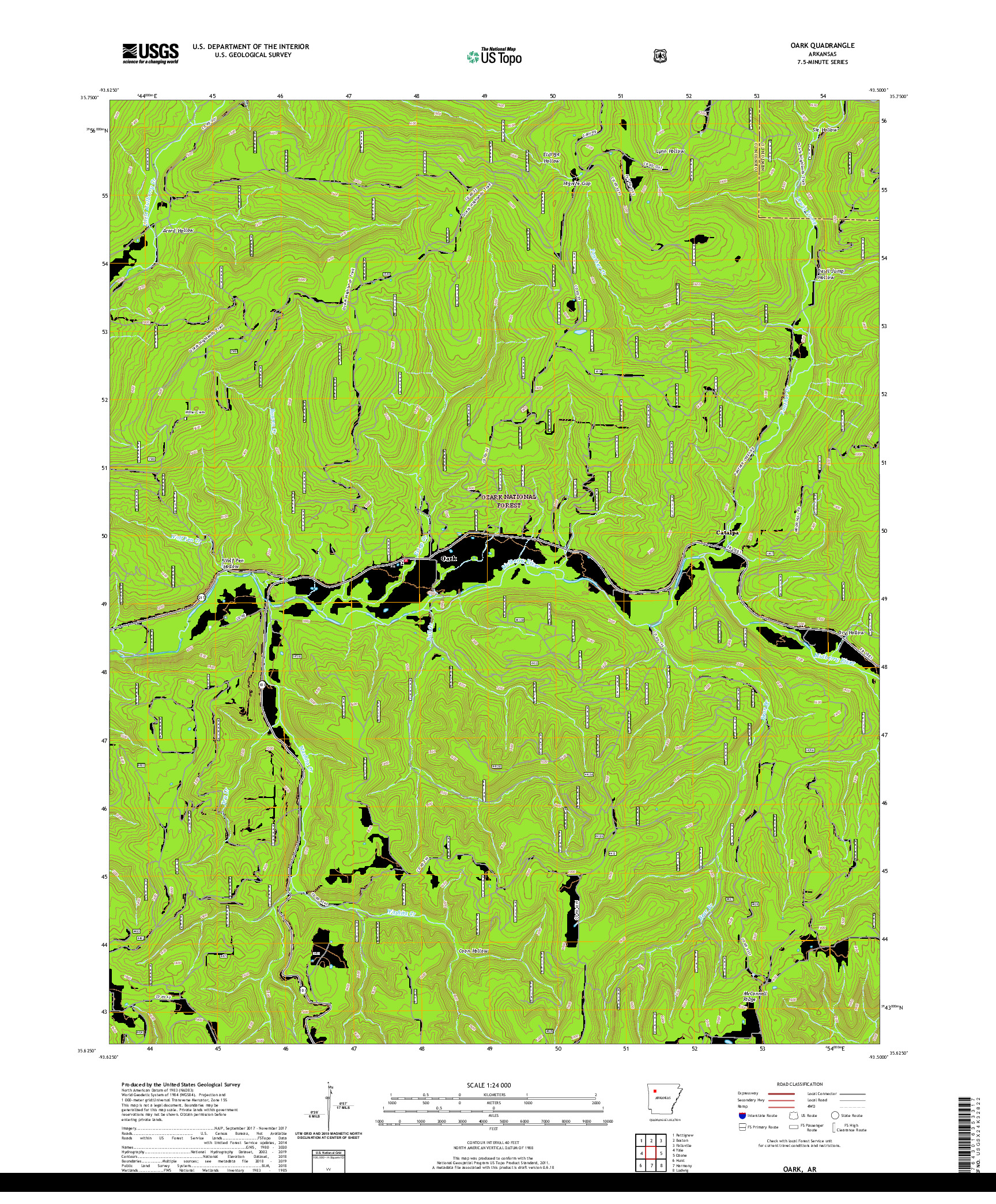 USGS US TOPO 7.5-MINUTE MAP FOR OARK, AR 2020