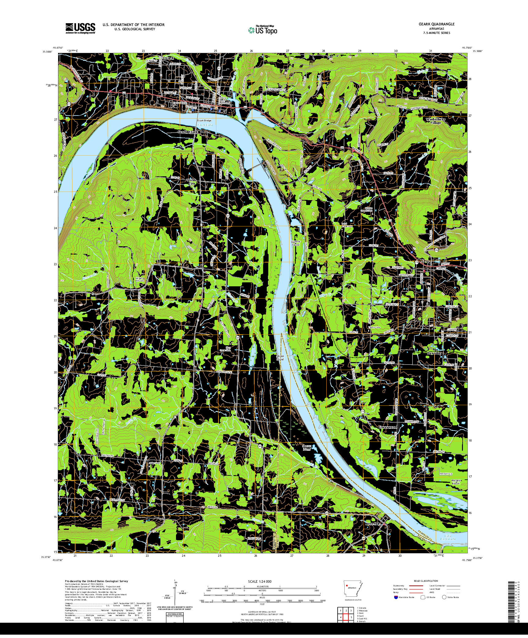 USGS US TOPO 7.5-MINUTE MAP FOR OZARK, AR 2020