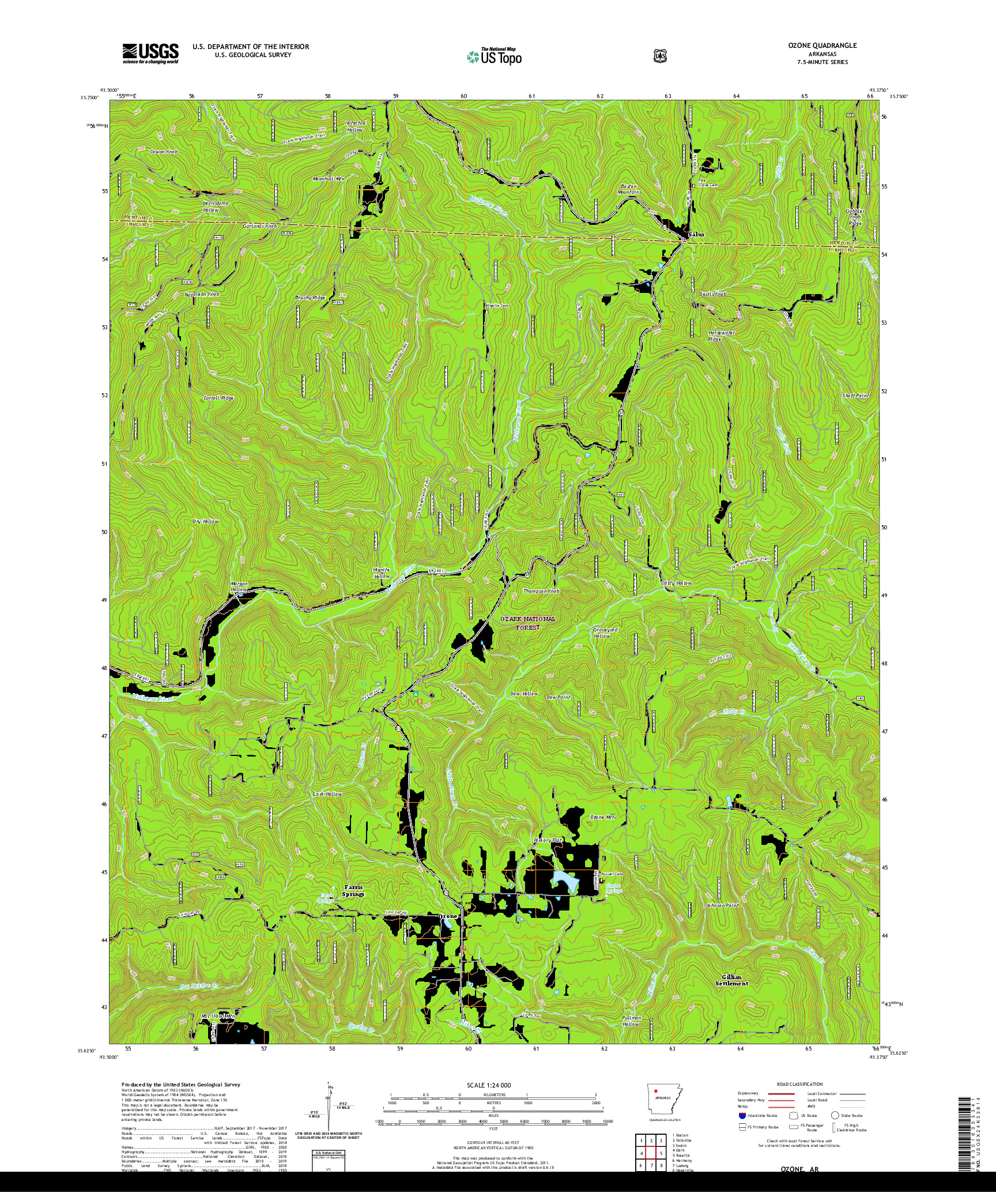 USGS US TOPO 7.5-MINUTE MAP FOR OZONE, AR 2020