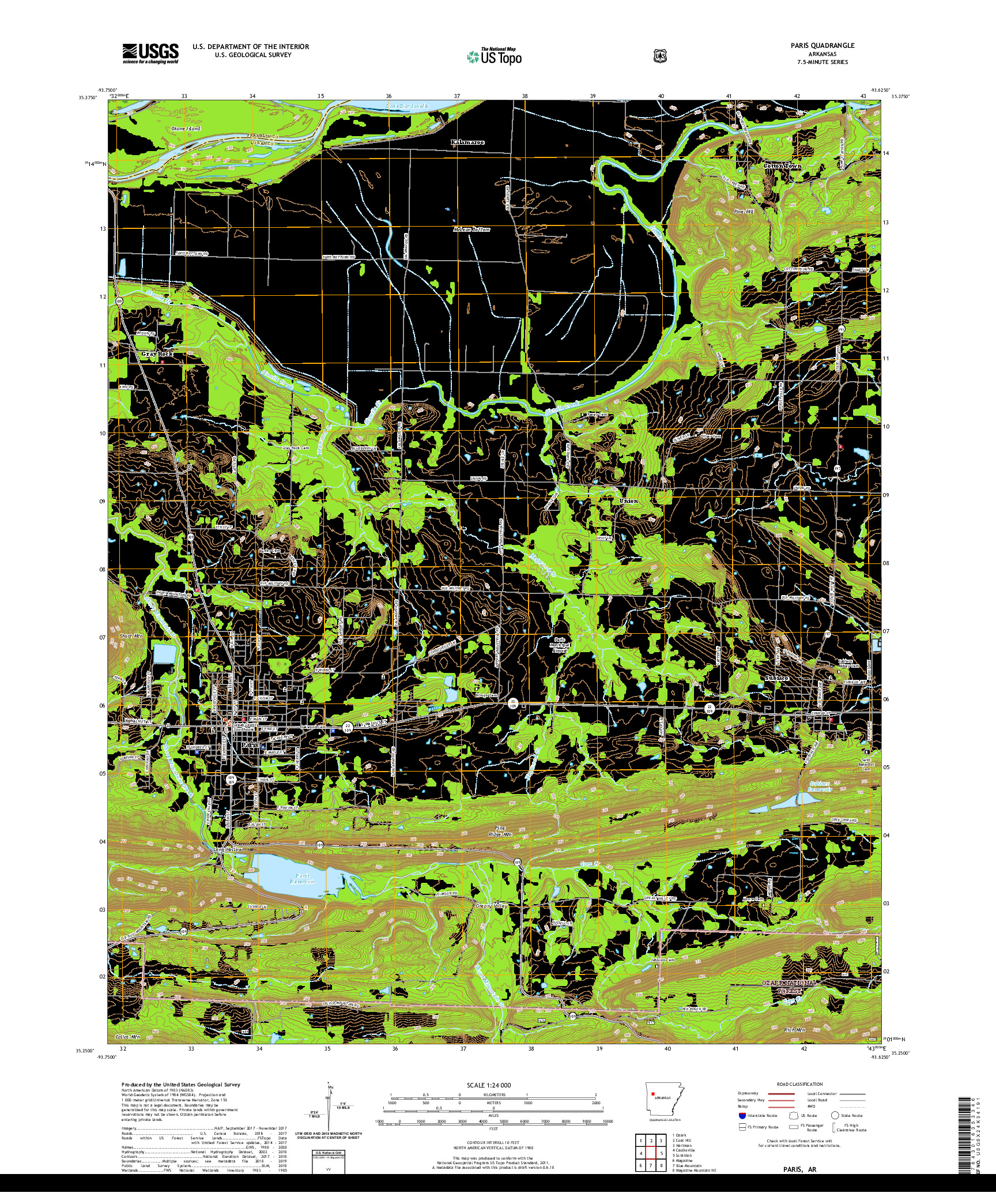 USGS US TOPO 7.5-MINUTE MAP FOR PARIS, AR 2020