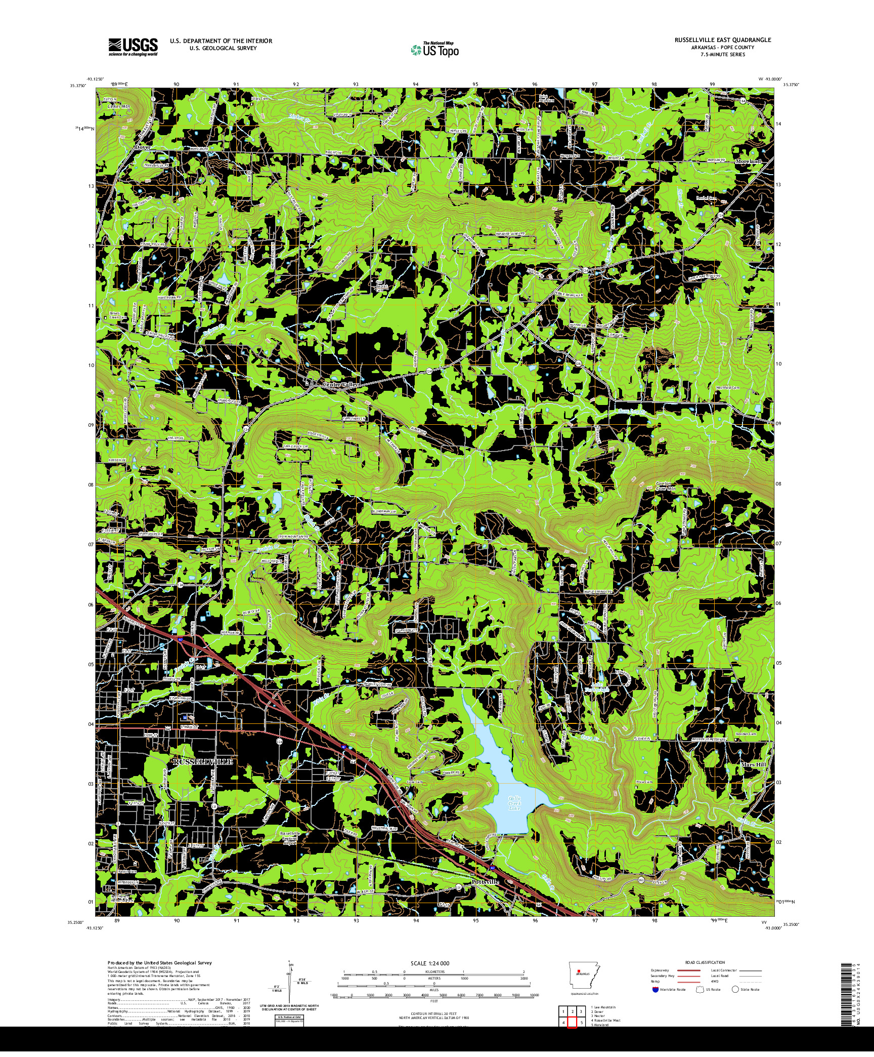 USGS US TOPO 7.5-MINUTE MAP FOR RUSSELLVILLE EAST, AR 2020