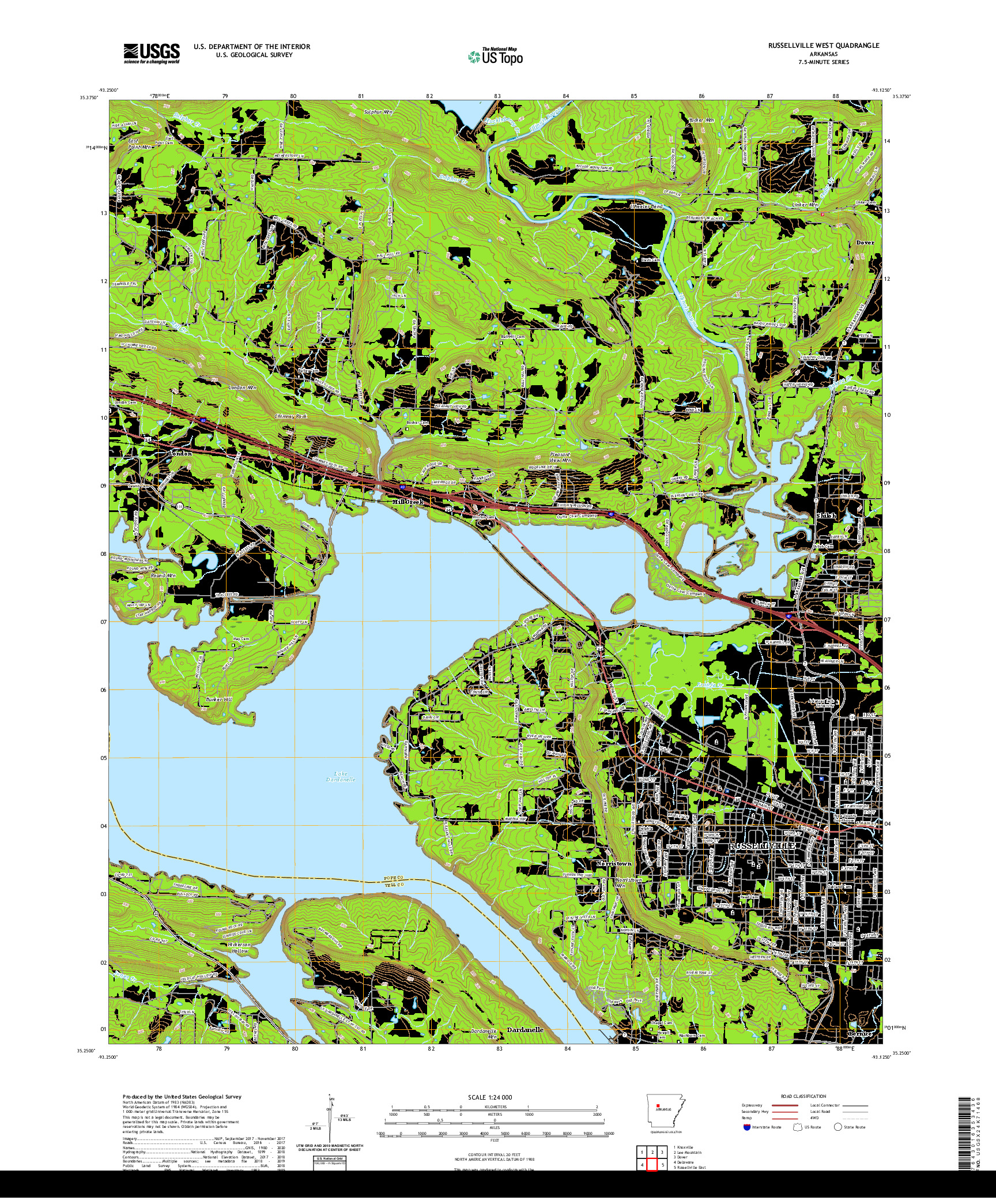 USGS US TOPO 7.5-MINUTE MAP FOR RUSSELLVILLE WEST, AR 2020