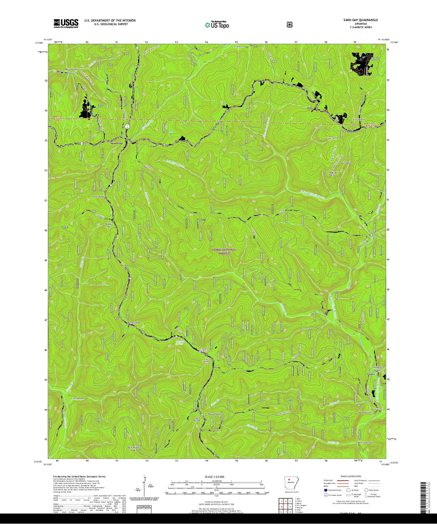 USGS US TOPO 7.5-MINUTE MAP FOR SAND GAP, AR 2020