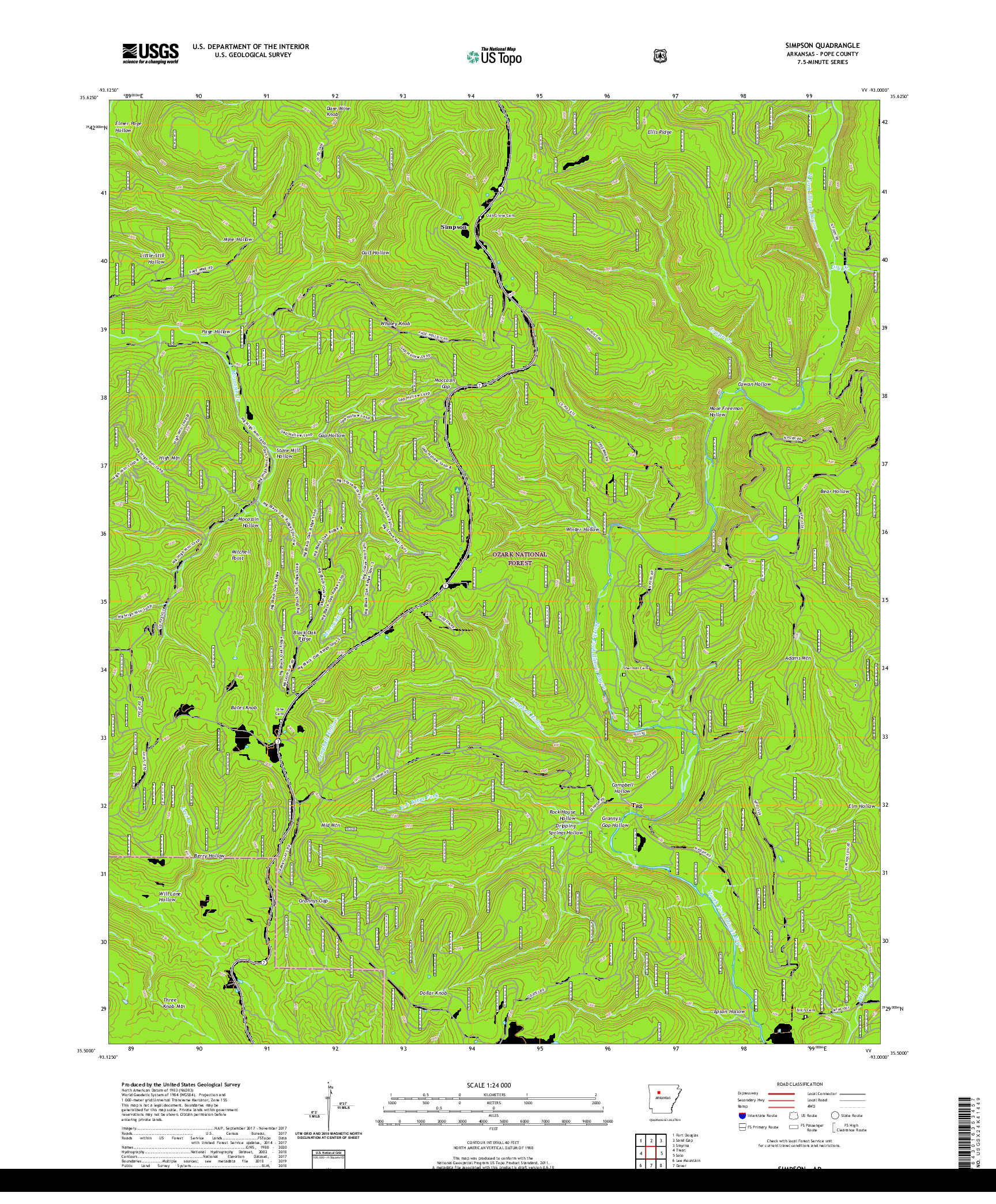 USGS US TOPO 7.5-MINUTE MAP FOR SIMPSON, AR 2020