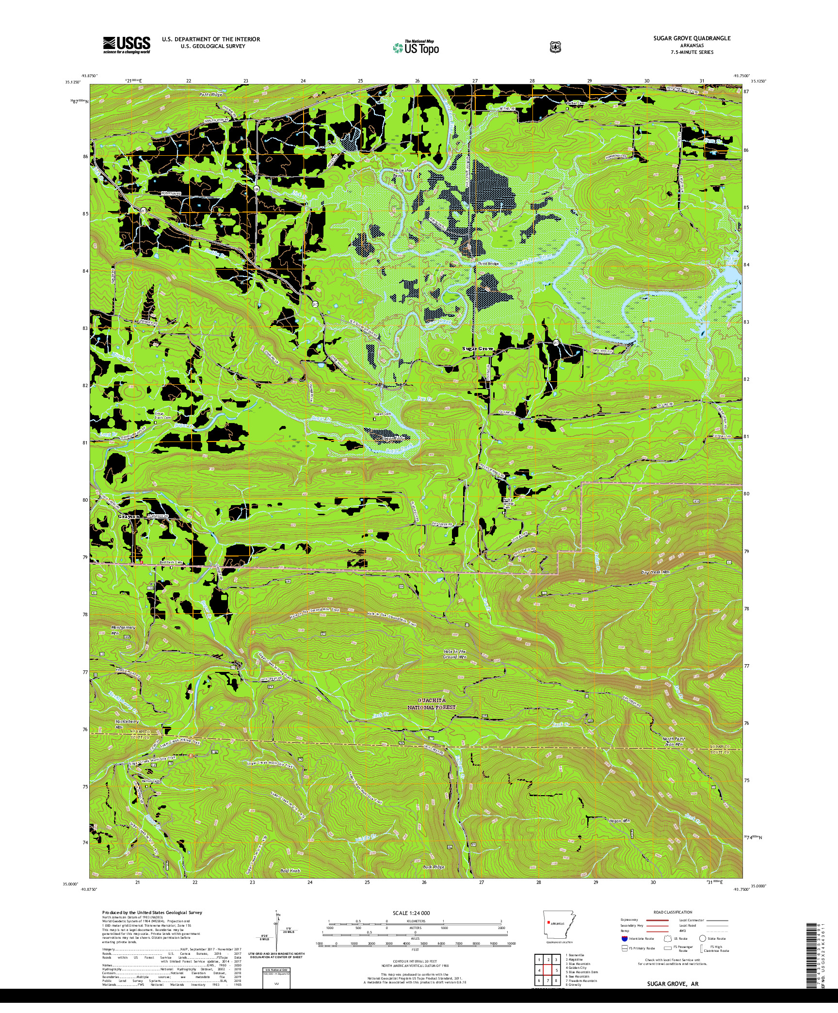 USGS US TOPO 7.5-MINUTE MAP FOR SUGAR GROVE, AR 2020