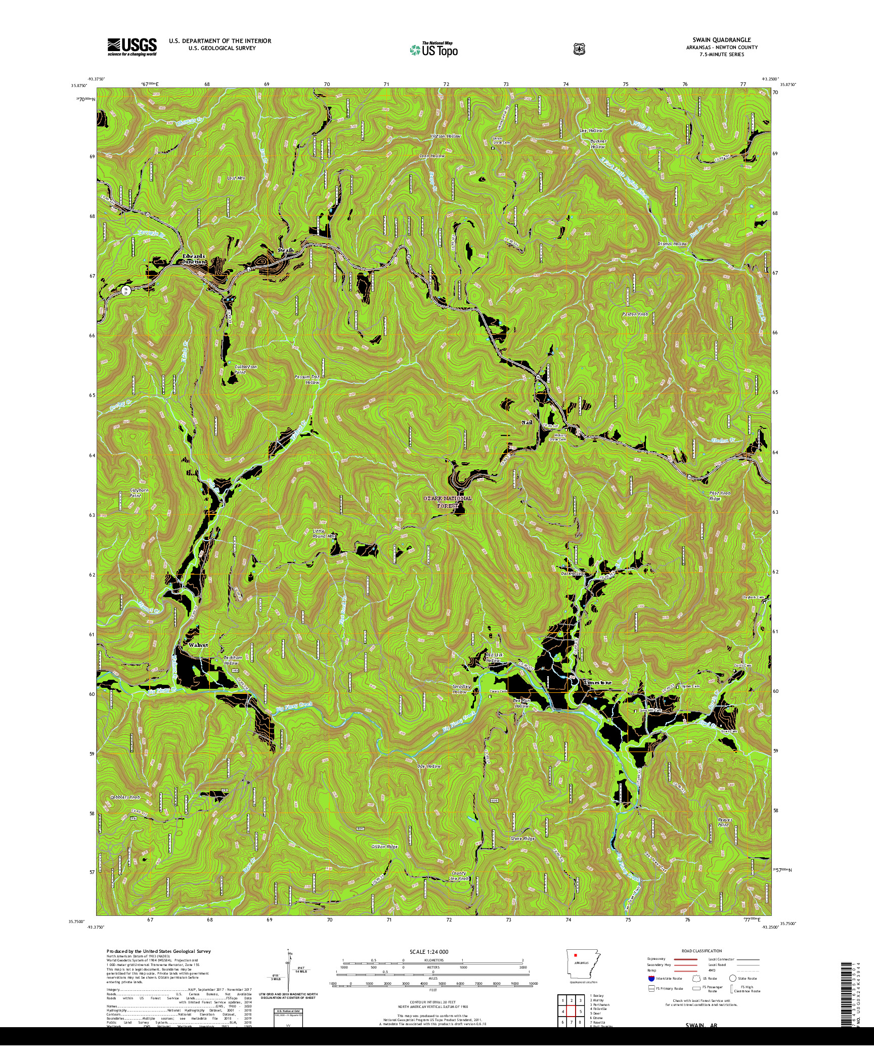 USGS US TOPO 7.5-MINUTE MAP FOR SWAIN, AR 2020