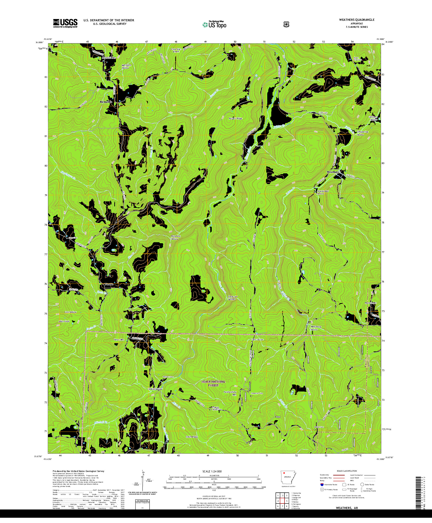 USGS US TOPO 7.5-MINUTE MAP FOR WEATHERS, AR 2020