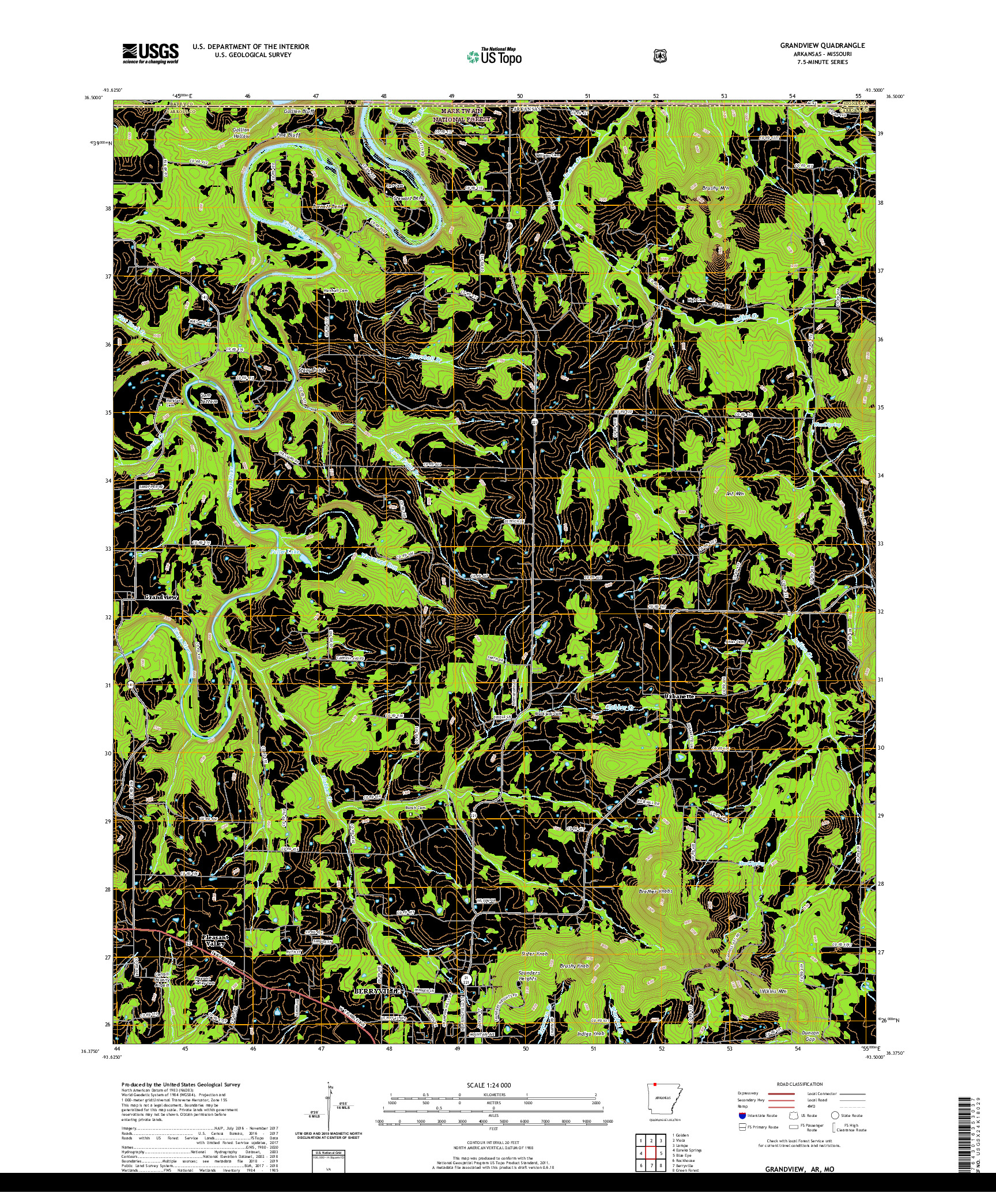 USGS US TOPO 7.5-MINUTE MAP FOR GRANDVIEW, AR,MO 2020