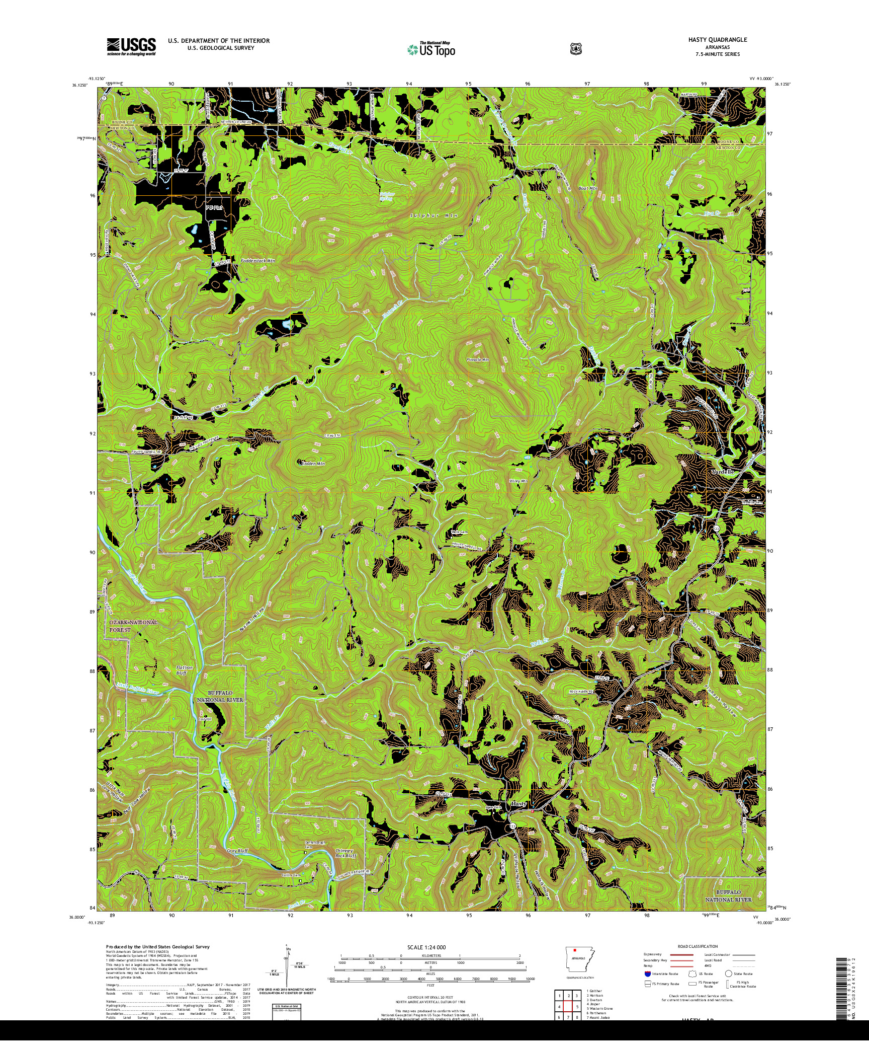 USGS US TOPO 7.5-MINUTE MAP FOR HASTY, AR 2020