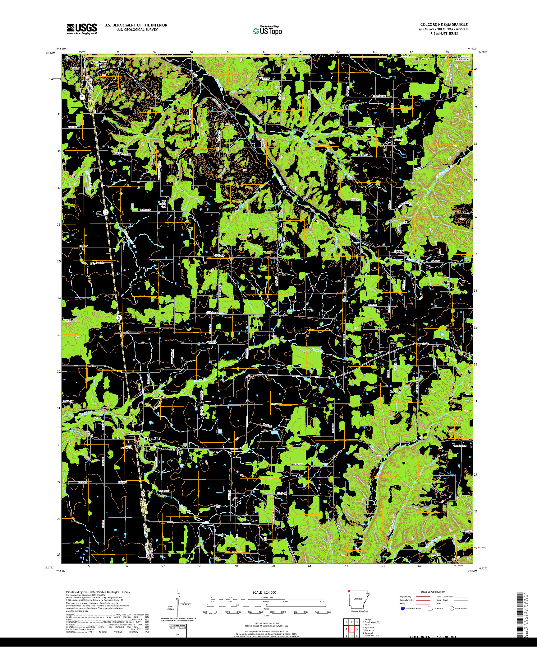 USGS US TOPO 7.5-MINUTE MAP FOR COLCORD NE, AR,OK,MO 2020