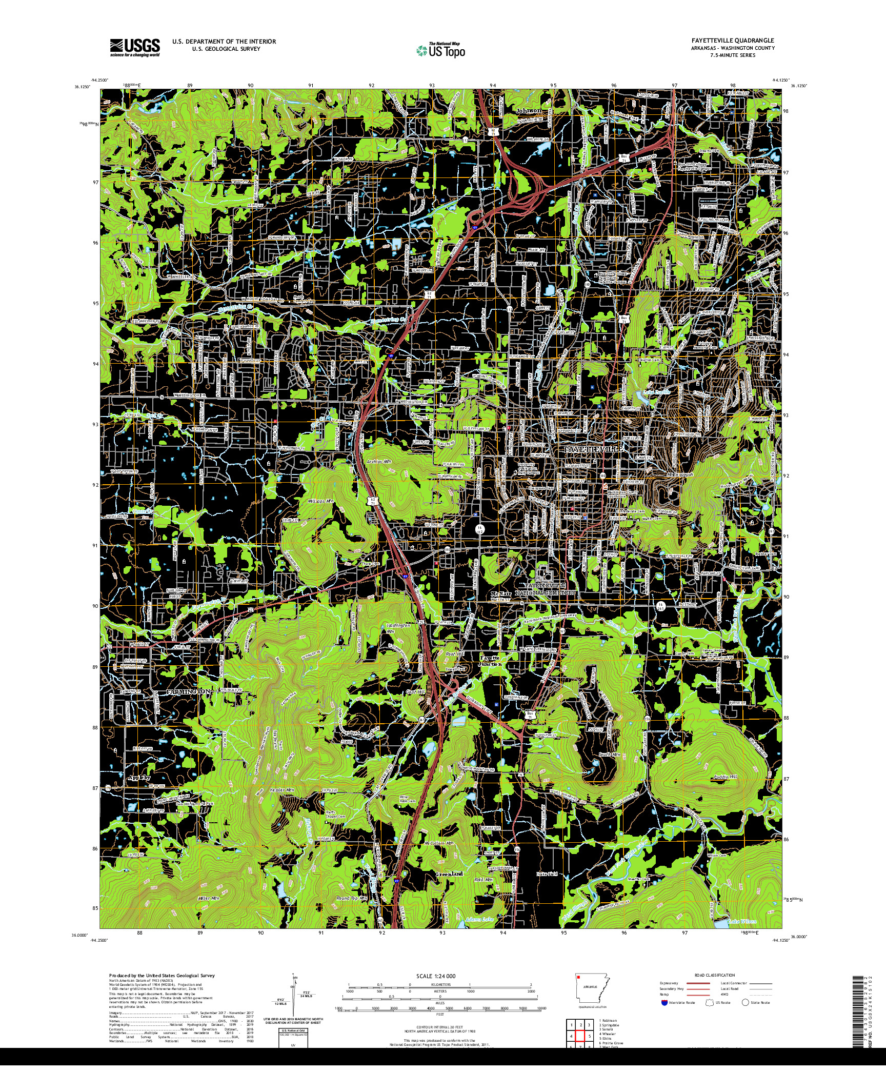 USGS US TOPO 7.5-MINUTE MAP FOR FAYETTEVILLE, AR 2020