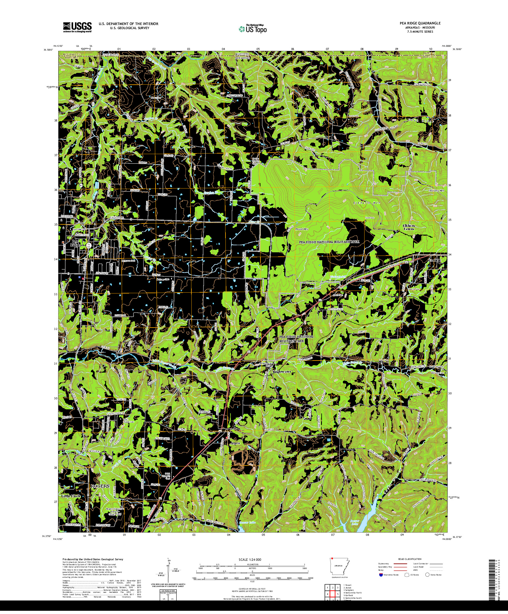 USGS US TOPO 7.5-MINUTE MAP FOR PEA RIDGE, AR,MO 2020