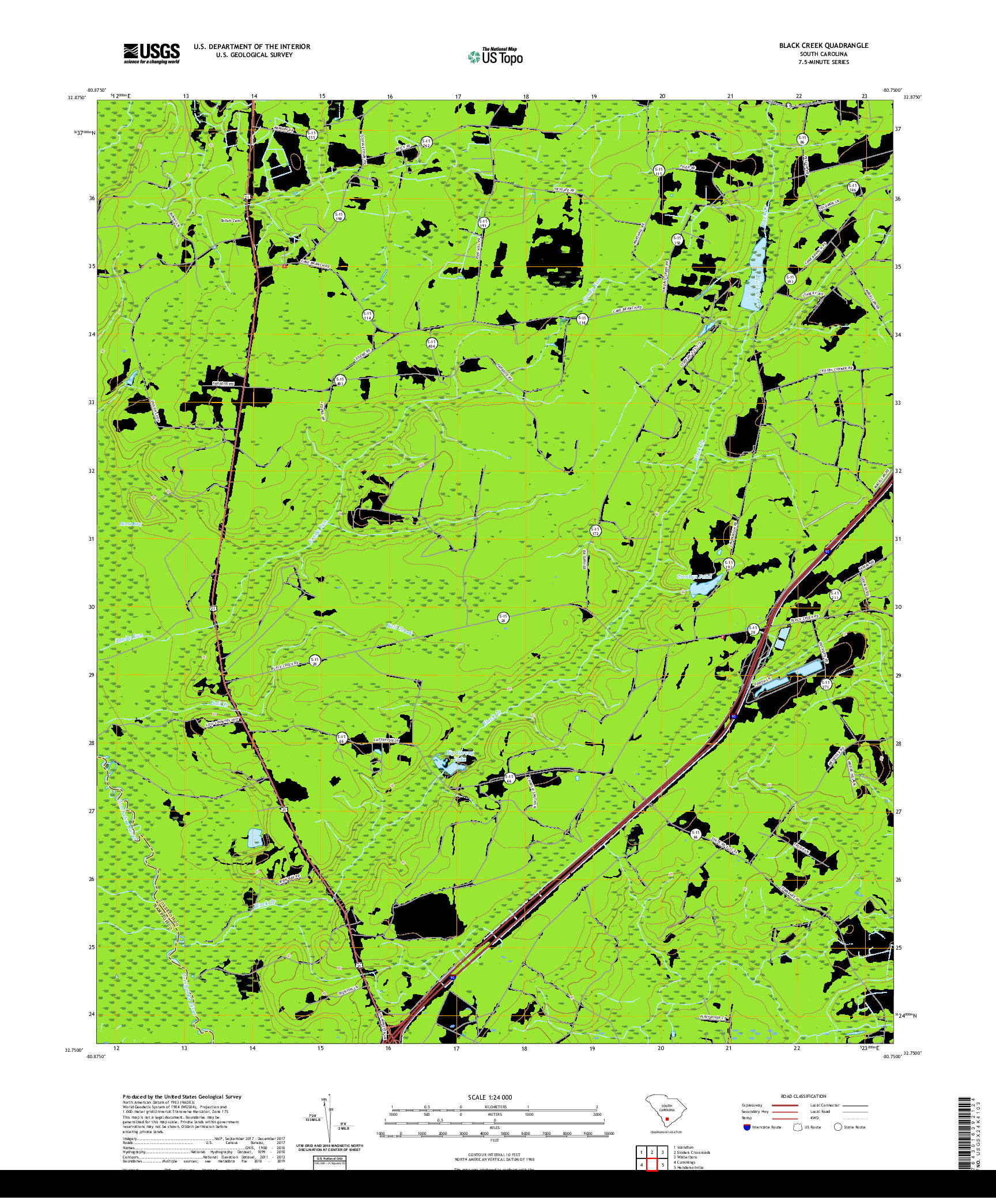 USGS US TOPO 7.5-MINUTE MAP FOR BLACK CREEK, SC 2020