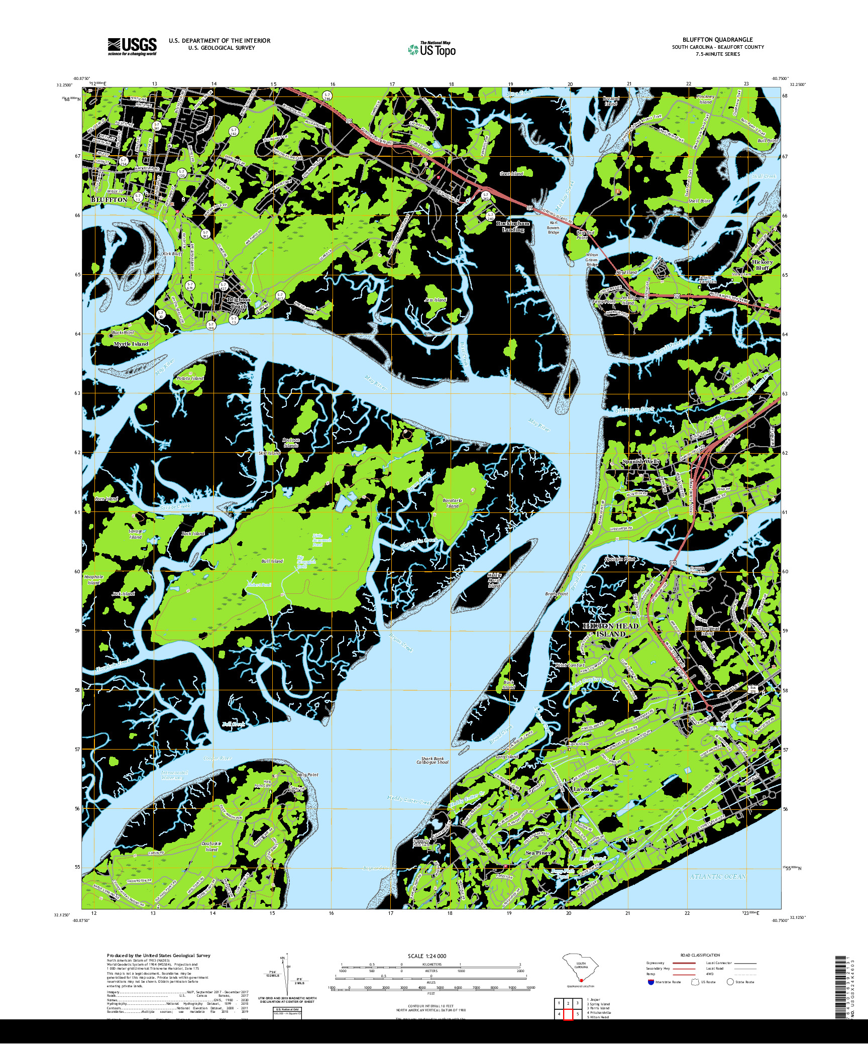 USGS US TOPO 7.5-MINUTE MAP FOR BLUFFTON, SC 2020