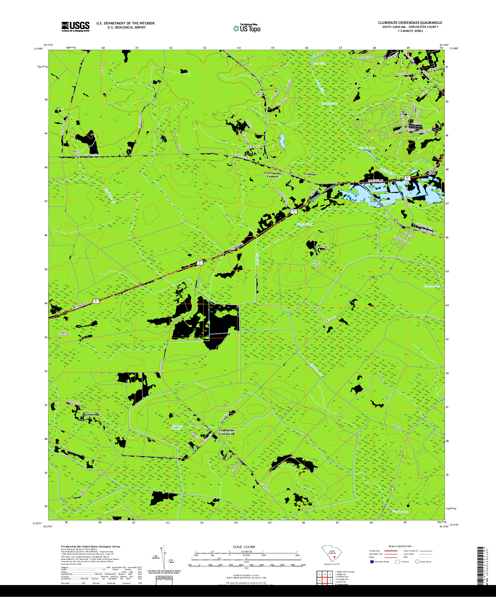 USGS US TOPO 7.5-MINUTE MAP FOR CLUBHOUSE CROSSROADS, SC 2020