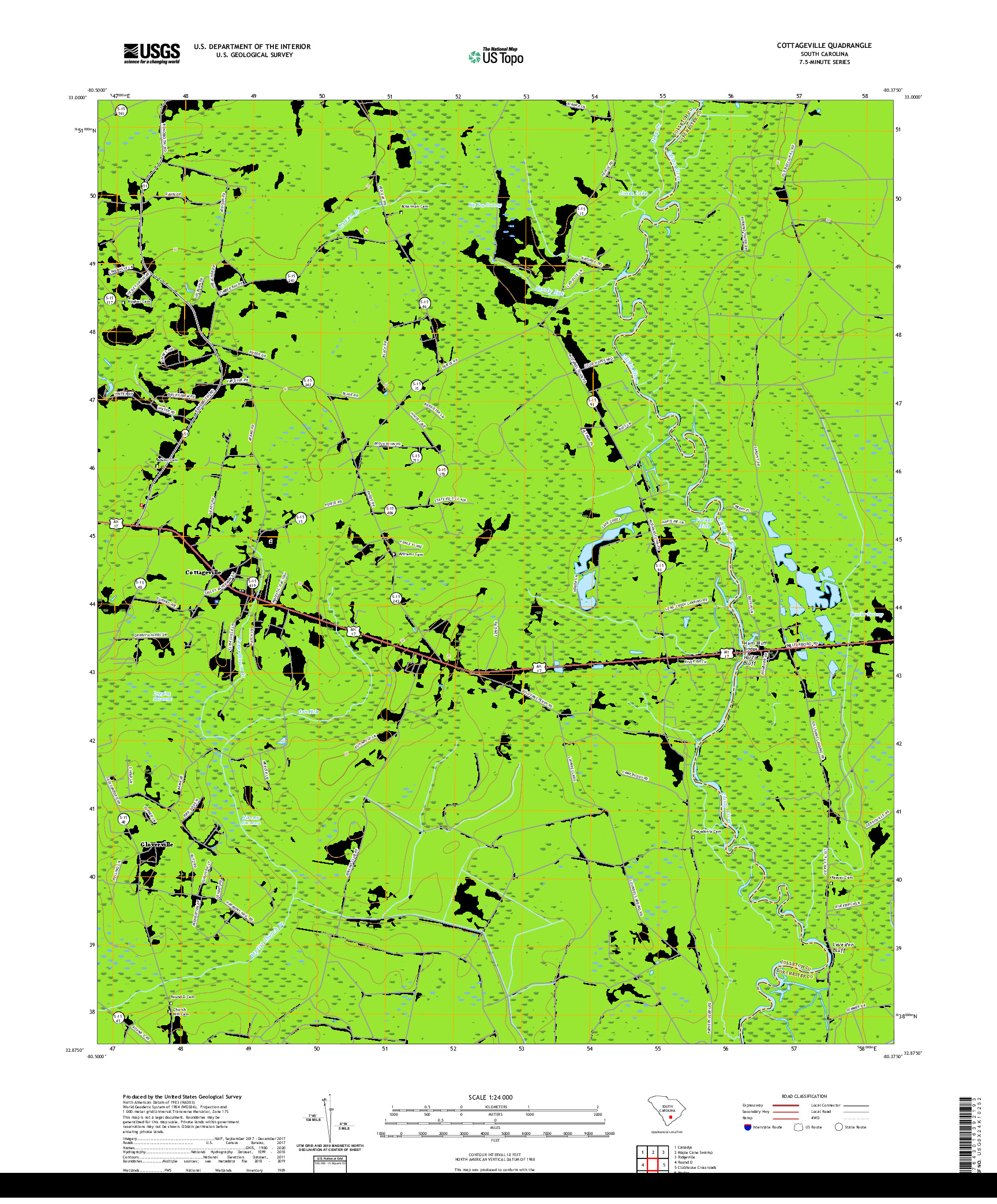 USGS US TOPO 7.5-MINUTE MAP FOR COTTAGEVILLE, SC 2020