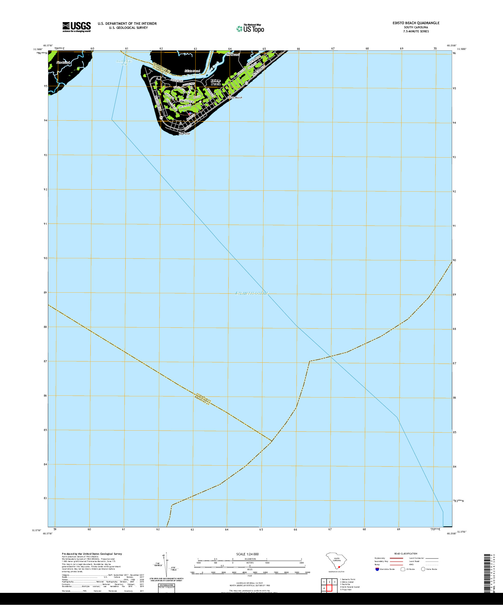 USGS US TOPO 7.5-MINUTE MAP FOR EDISTO BEACH, SC 2020