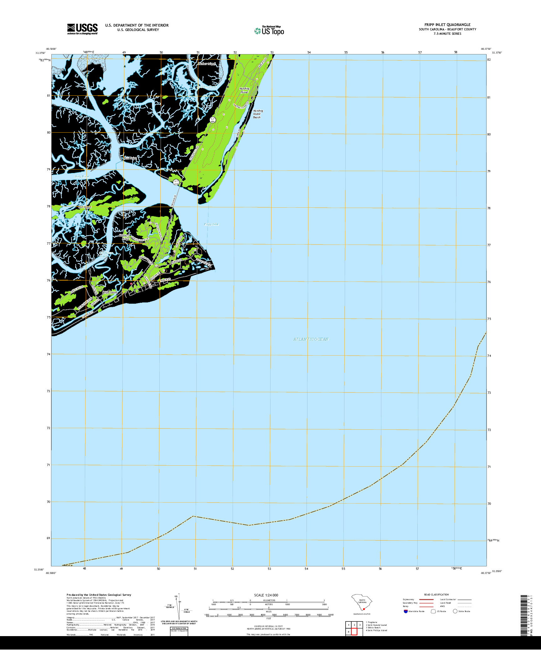 USGS US TOPO 7.5-MINUTE MAP FOR FRIPP INLET, SC 2020