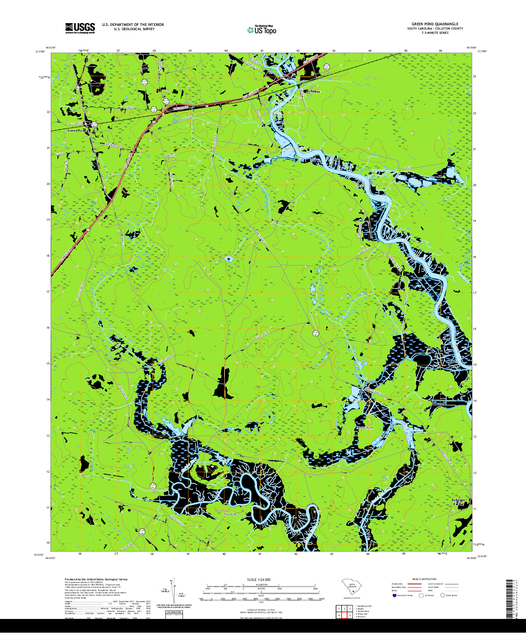 USGS US TOPO 7.5-MINUTE MAP FOR GREEN POND, SC 2020