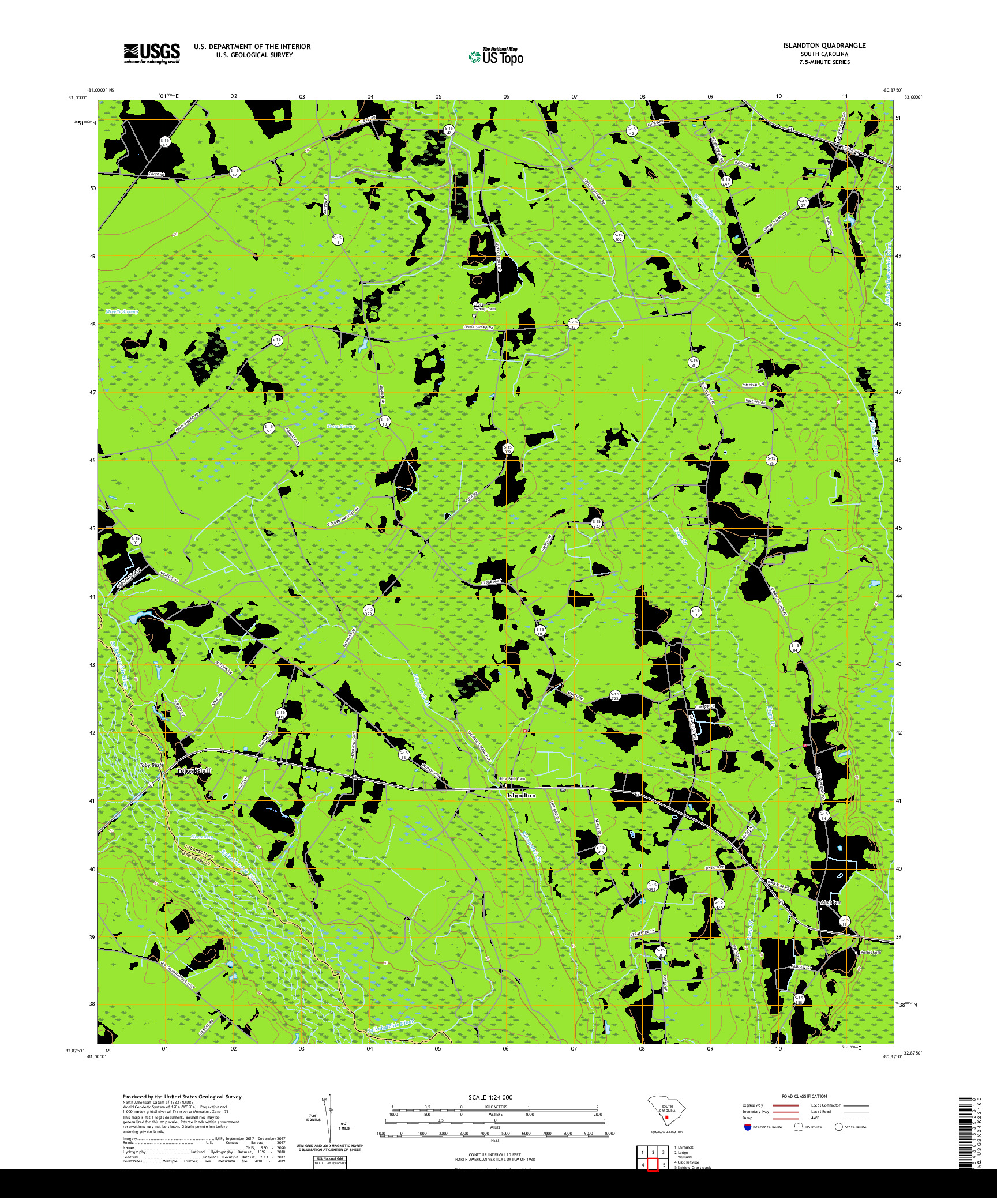 USGS US TOPO 7.5-MINUTE MAP FOR ISLANDTON, SC 2020