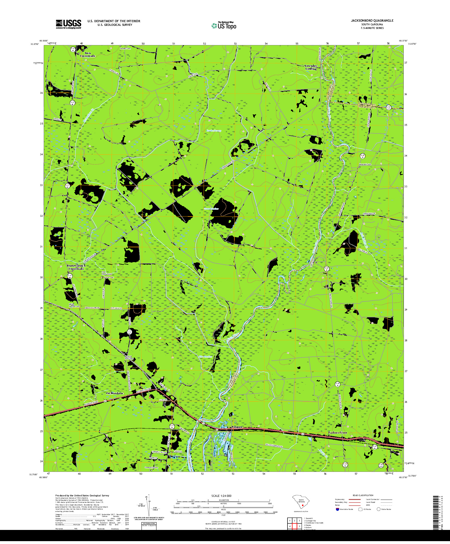 USGS US TOPO 7.5-MINUTE MAP FOR JACKSONBORO, SC 2020