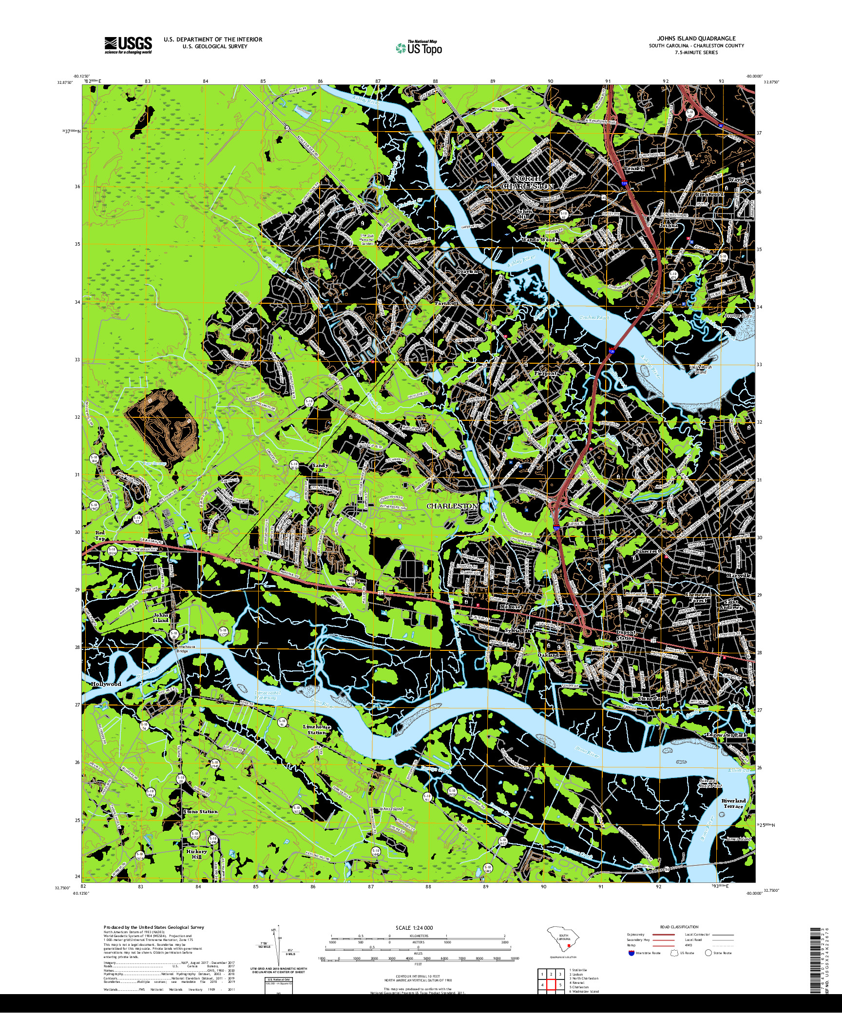 USGS US TOPO 7.5-MINUTE MAP FOR JOHNS ISLAND, SC 2020