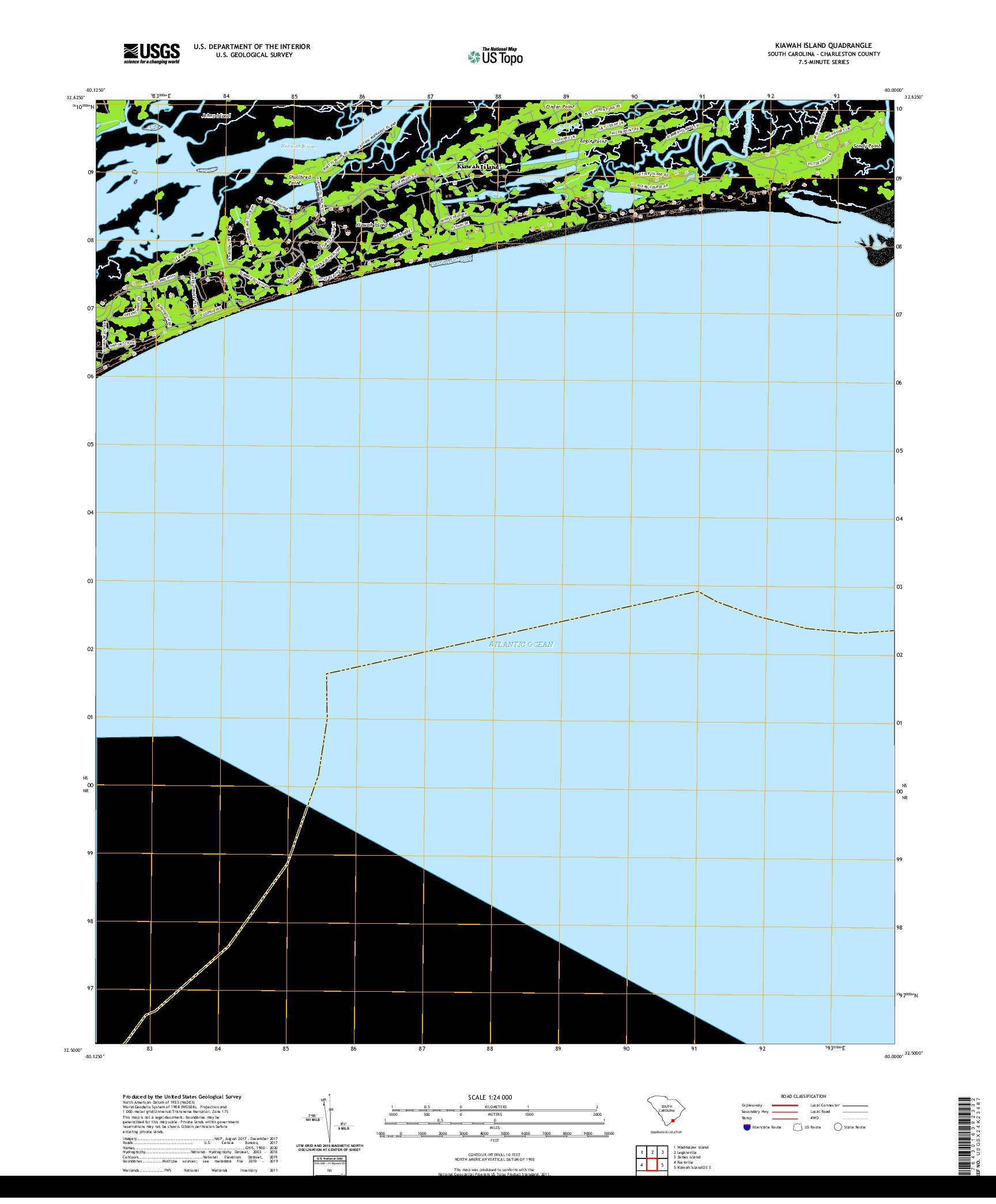 USGS US TOPO 7.5-MINUTE MAP FOR KIAWAH ISLAND, SC 2020