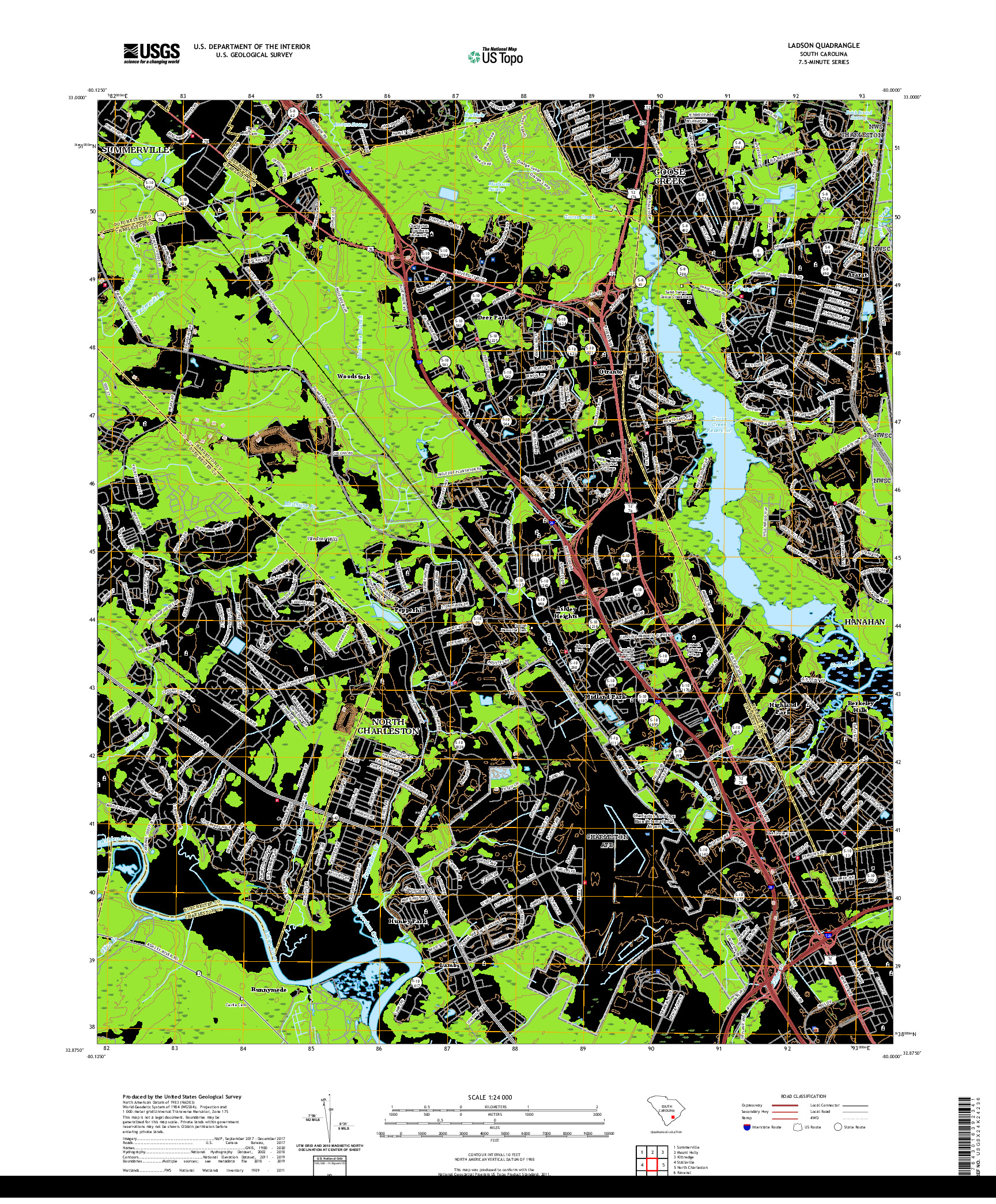 USGS US TOPO 7.5-MINUTE MAP FOR LADSON, SC 2020