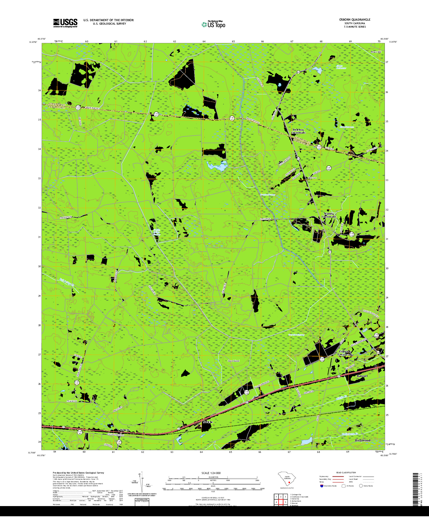 USGS US TOPO 7.5-MINUTE MAP FOR OSBORN, SC 2020