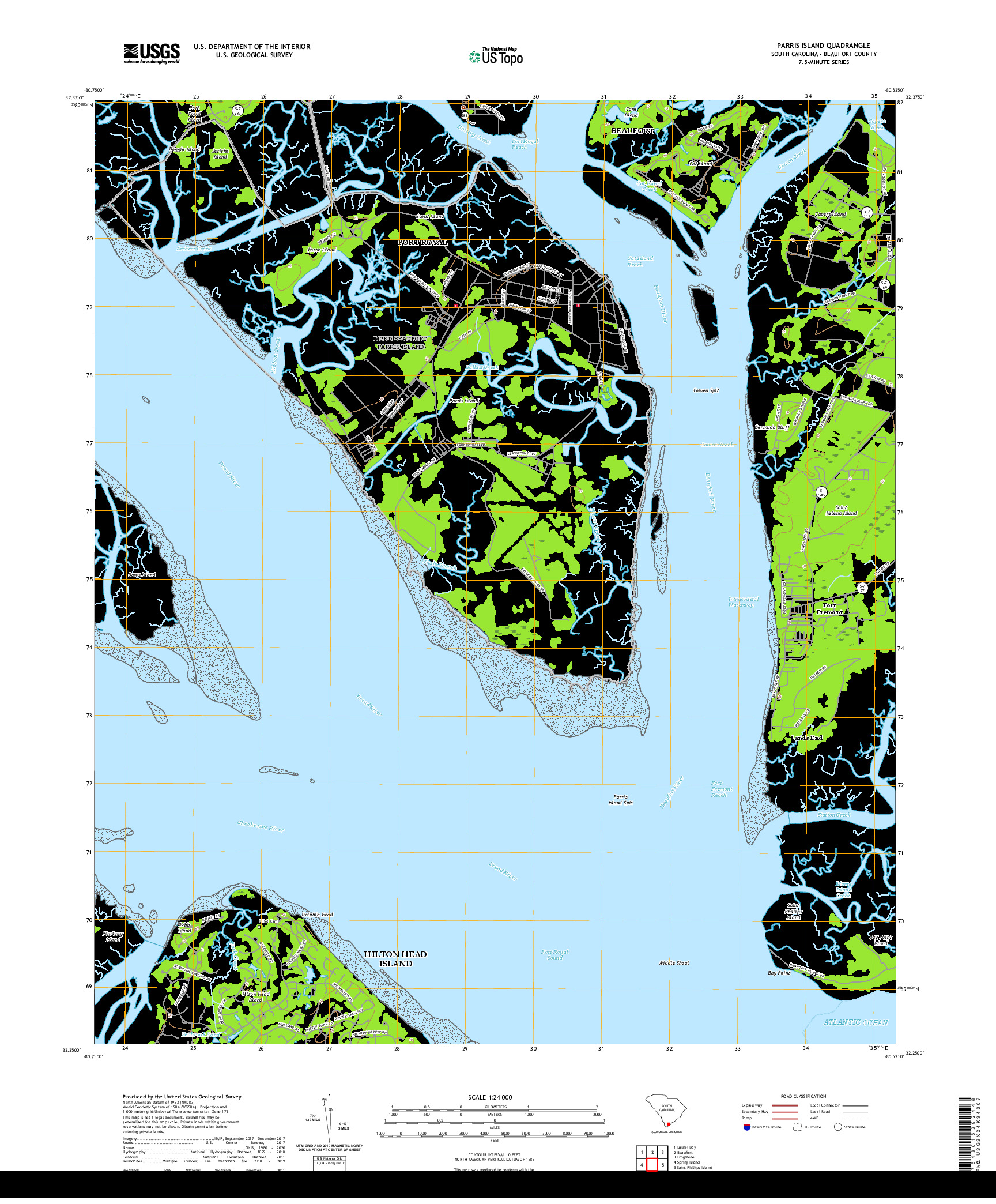 USGS US TOPO 7.5-MINUTE MAP FOR PARRIS ISLAND, SC 2020