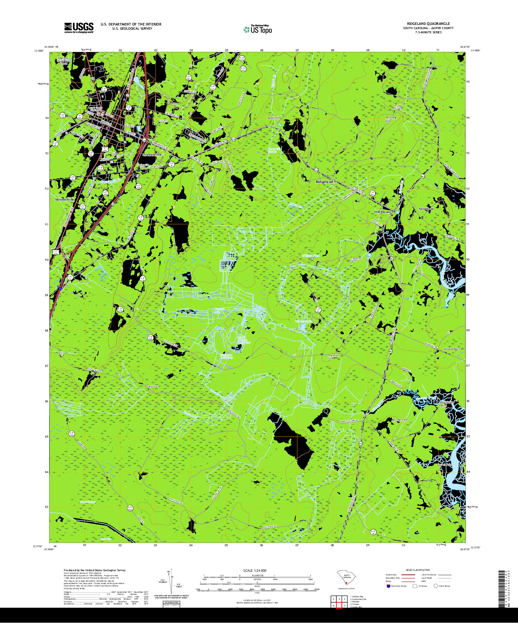 USGS US TOPO 7.5-MINUTE MAP FOR RIDGELAND, SC 2020